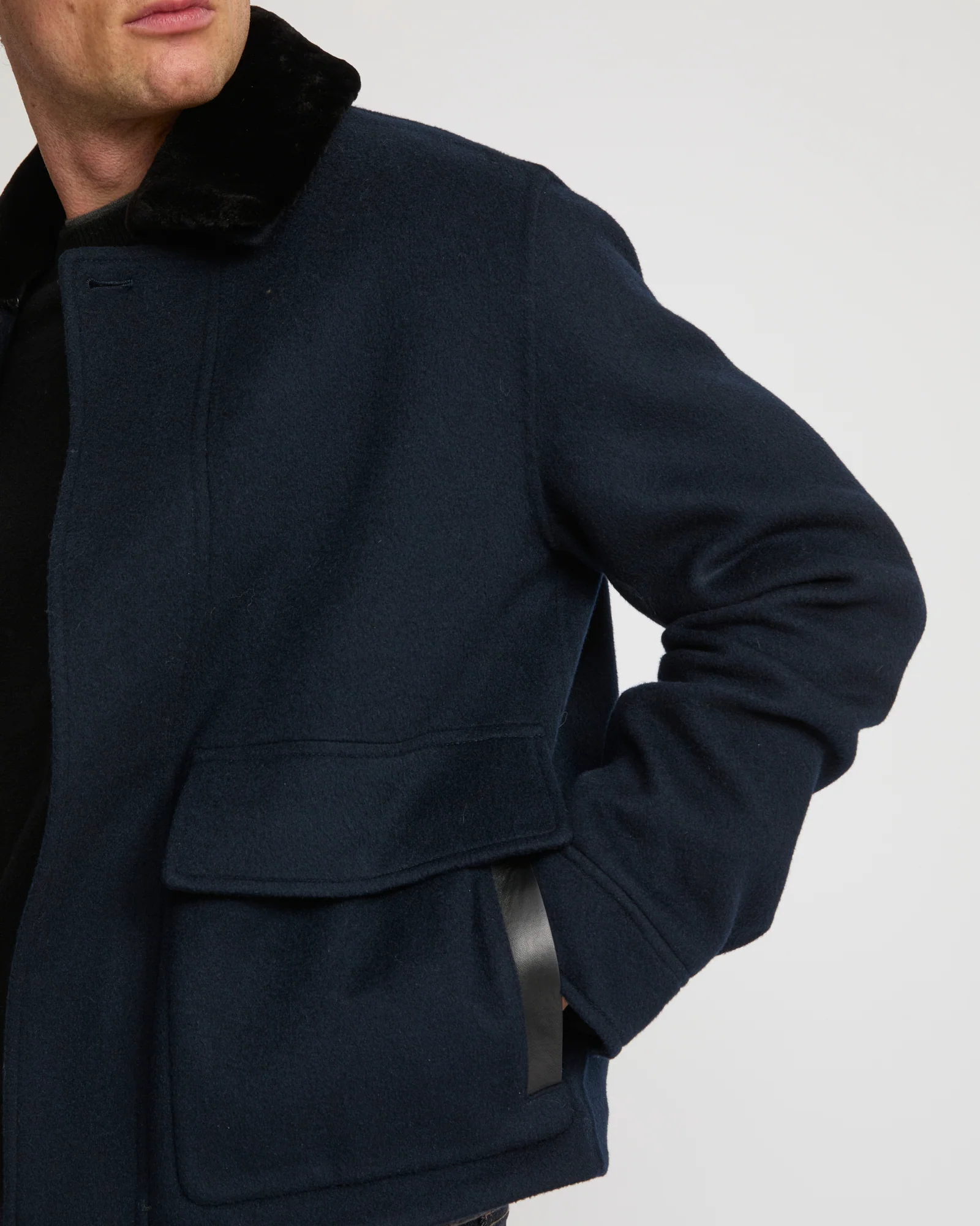Jacket in double-sided wool-cashmere fabric with mink collar - Image 2