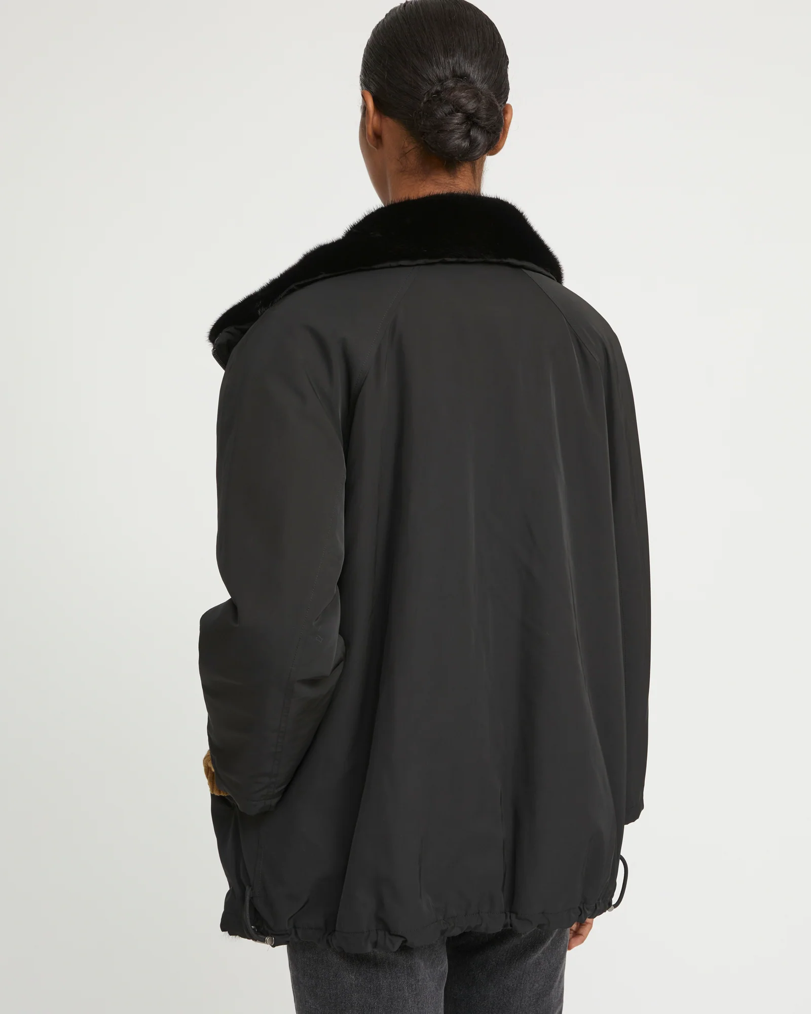 Reversible parka in mink & technical fabric with stand collar - Image 5