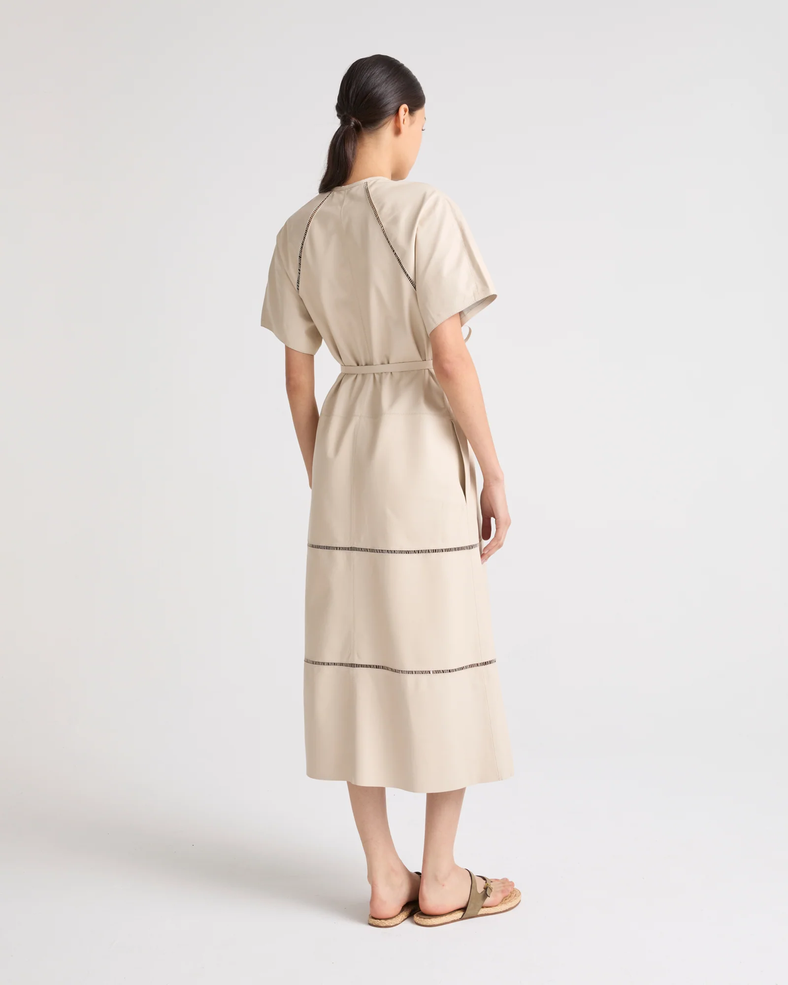 Lamb leather belted dress with ladder stitch - Image 4