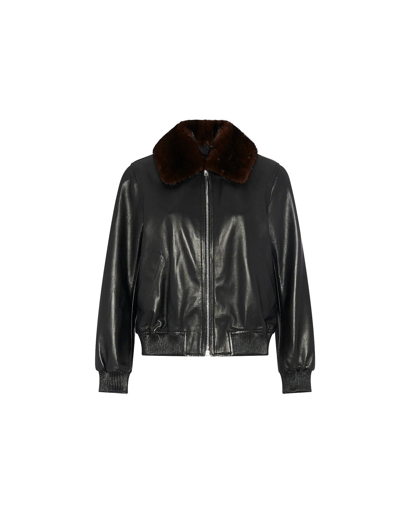 Lamb leather bomber jacket with removable mink collar - Image 5