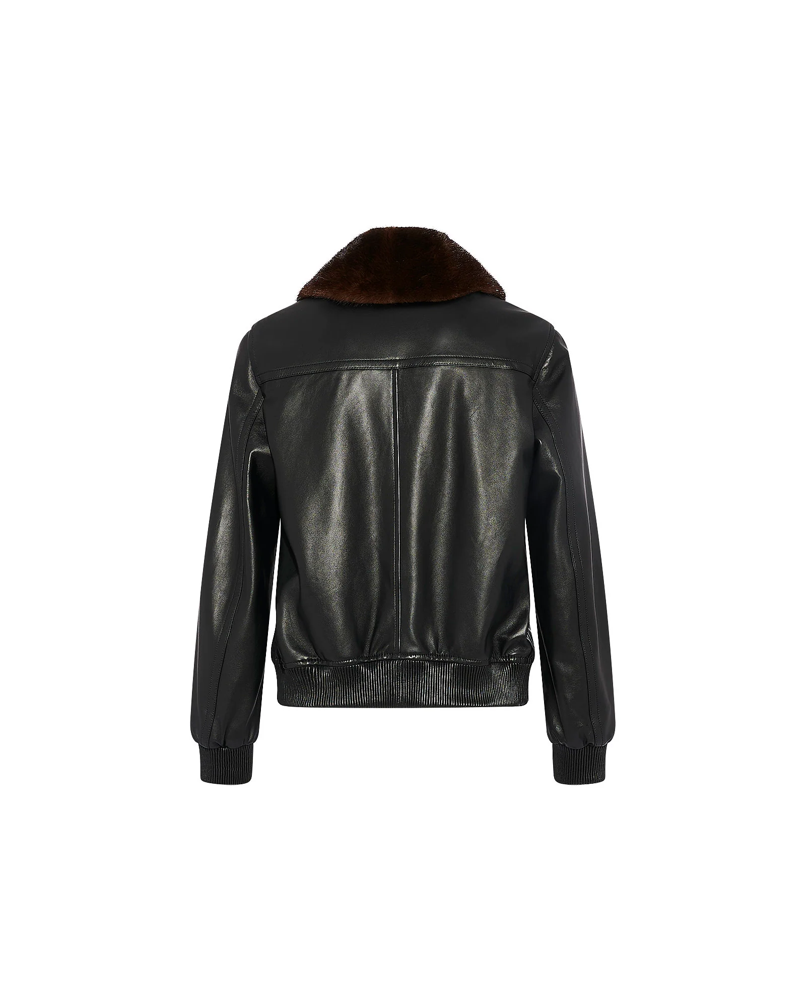 Lamb leather bomber jacket with removable mink collar - Image 6