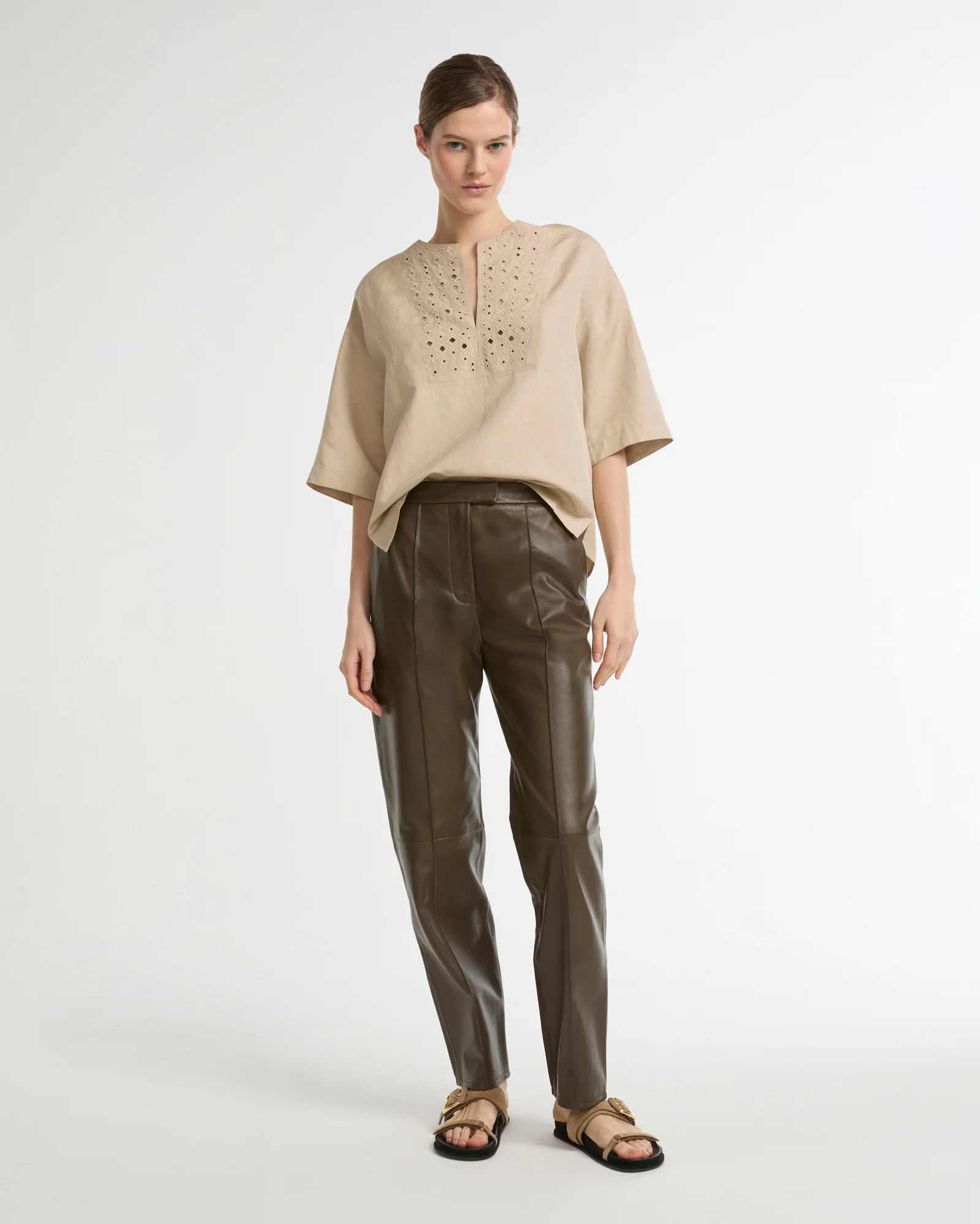 Leather tailored trousers