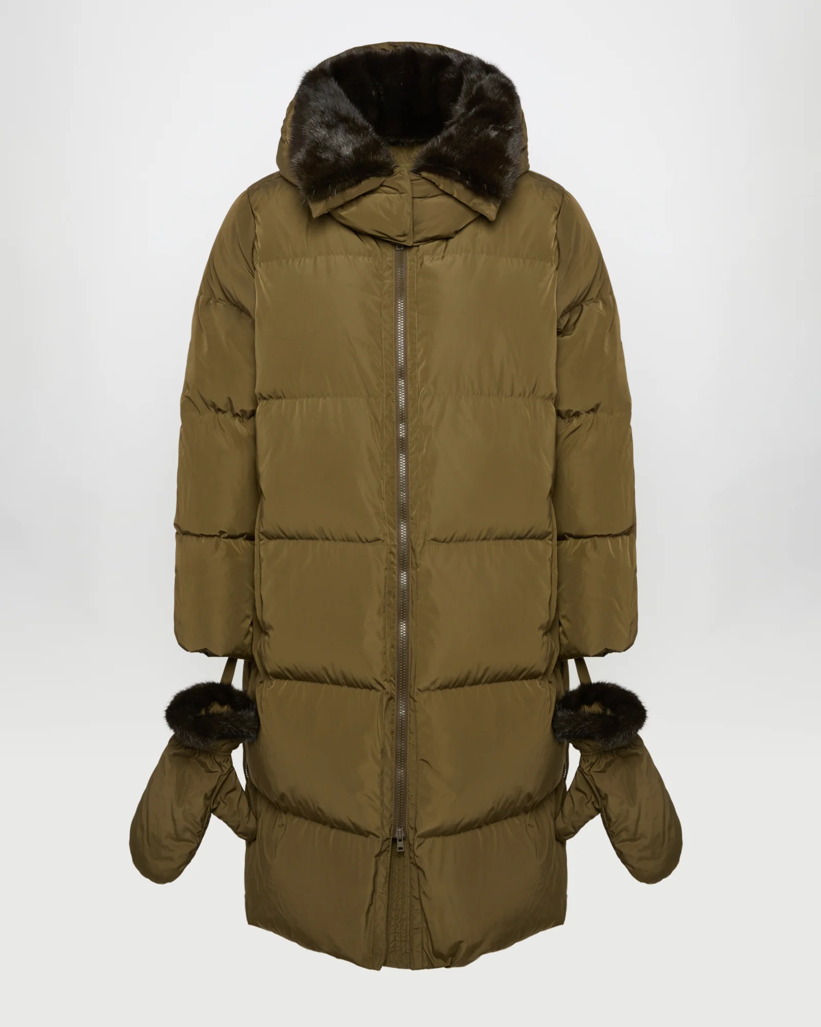 Long belted down jacket in technical fabric - Image 5