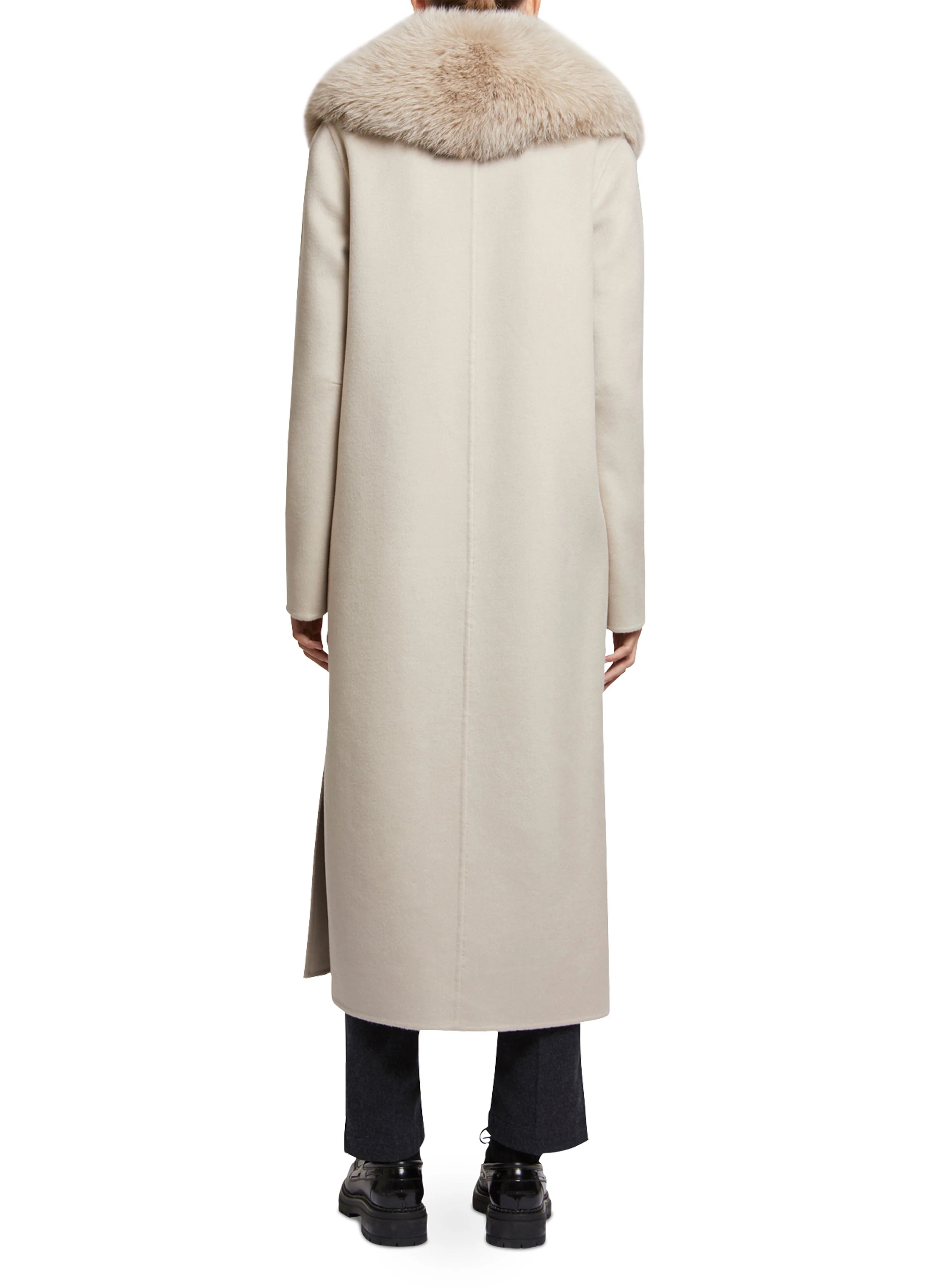 Long cashmere wool coat with fox fur collar - Image 5