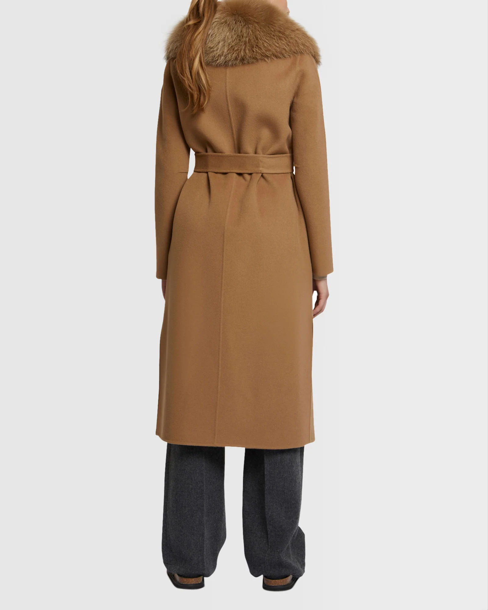 Long cashmere wool coat with fox fur collar - Image 4