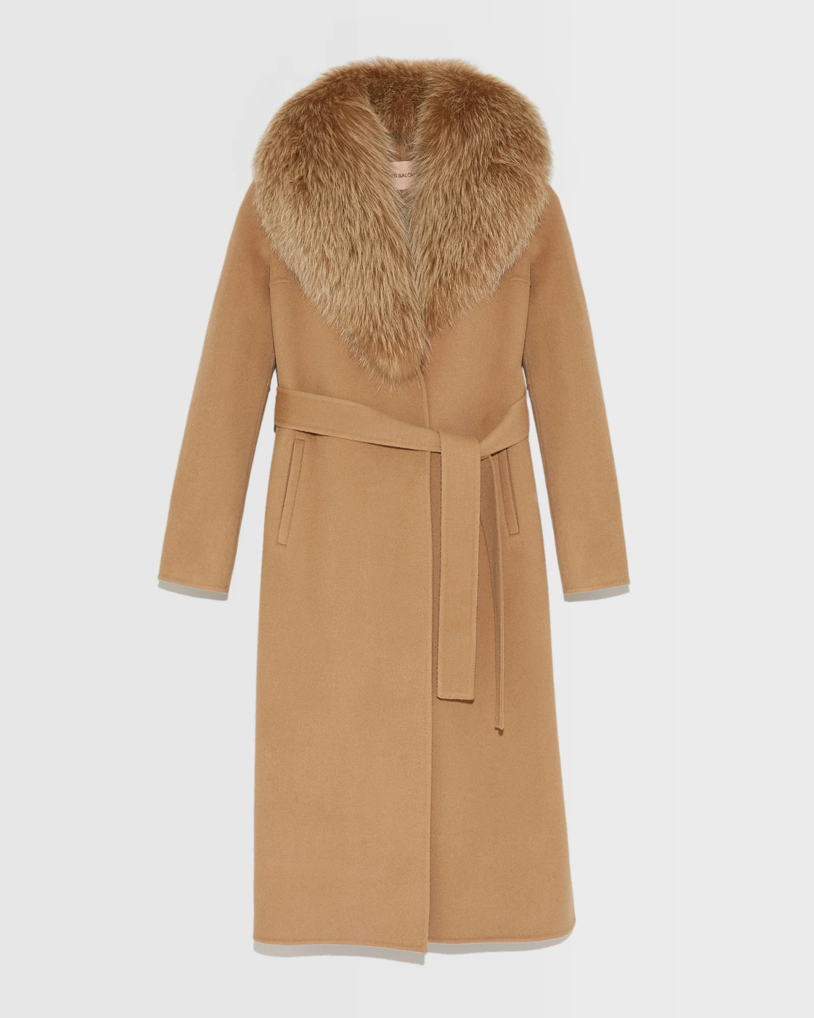 Long cashmere wool coat with fox fur collar - Image 5
