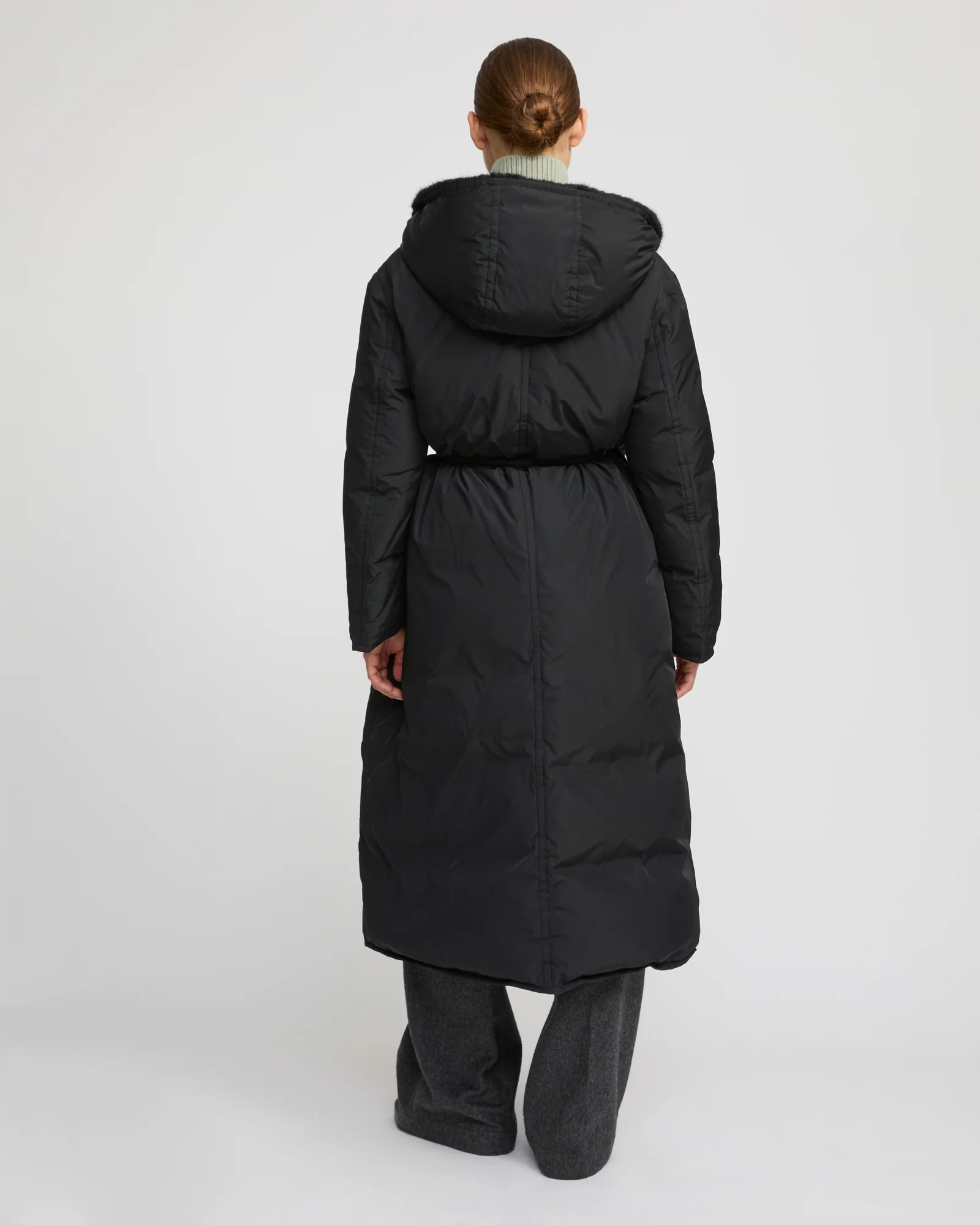 Long down jacket in technical fabric and mink fur - Image 5