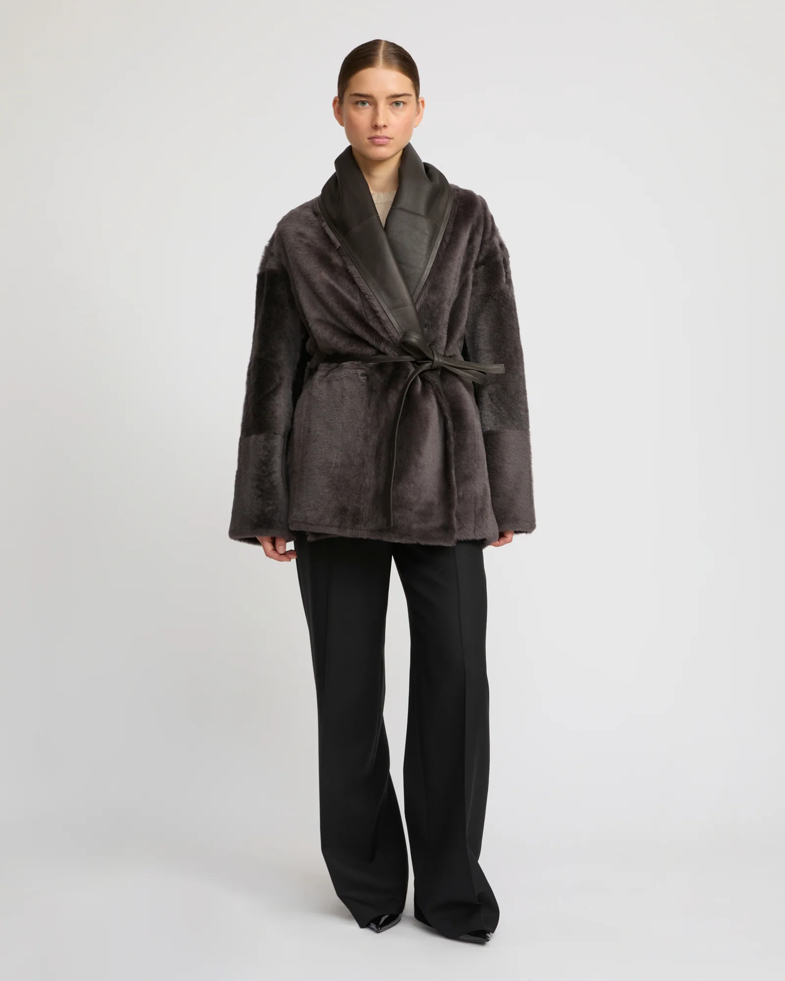 Long draped lambskin shearling jacket - Image 3