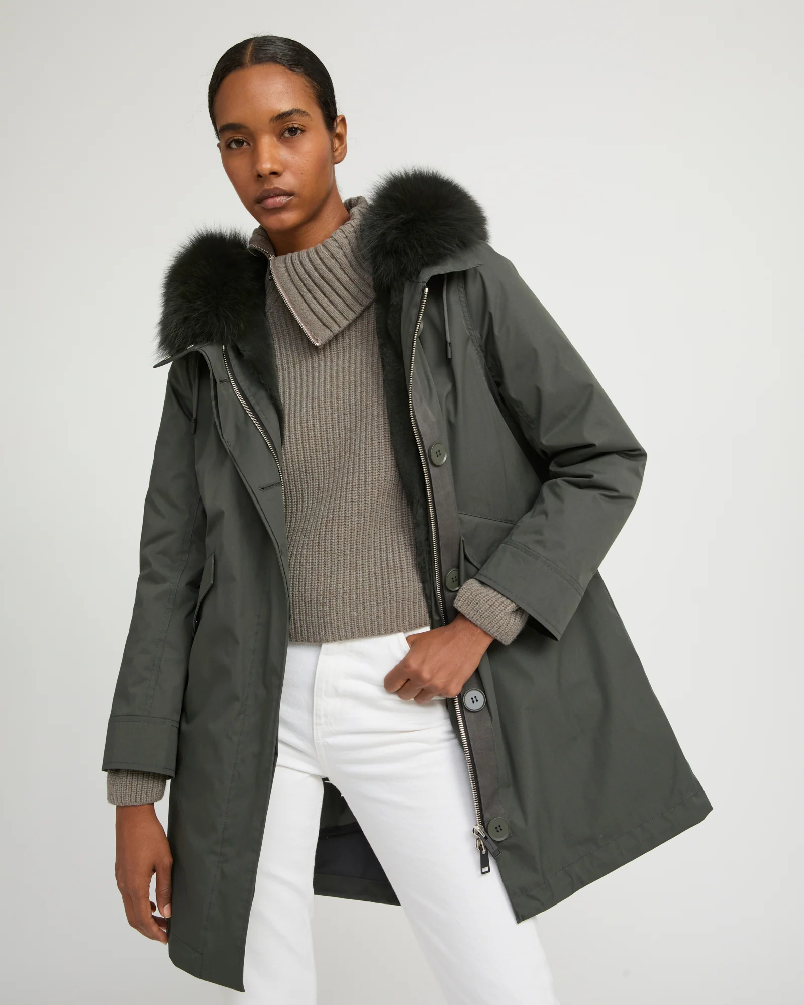 Long Iconic parka in waterproof cotton blend with fox and rabbit fur - Image 2