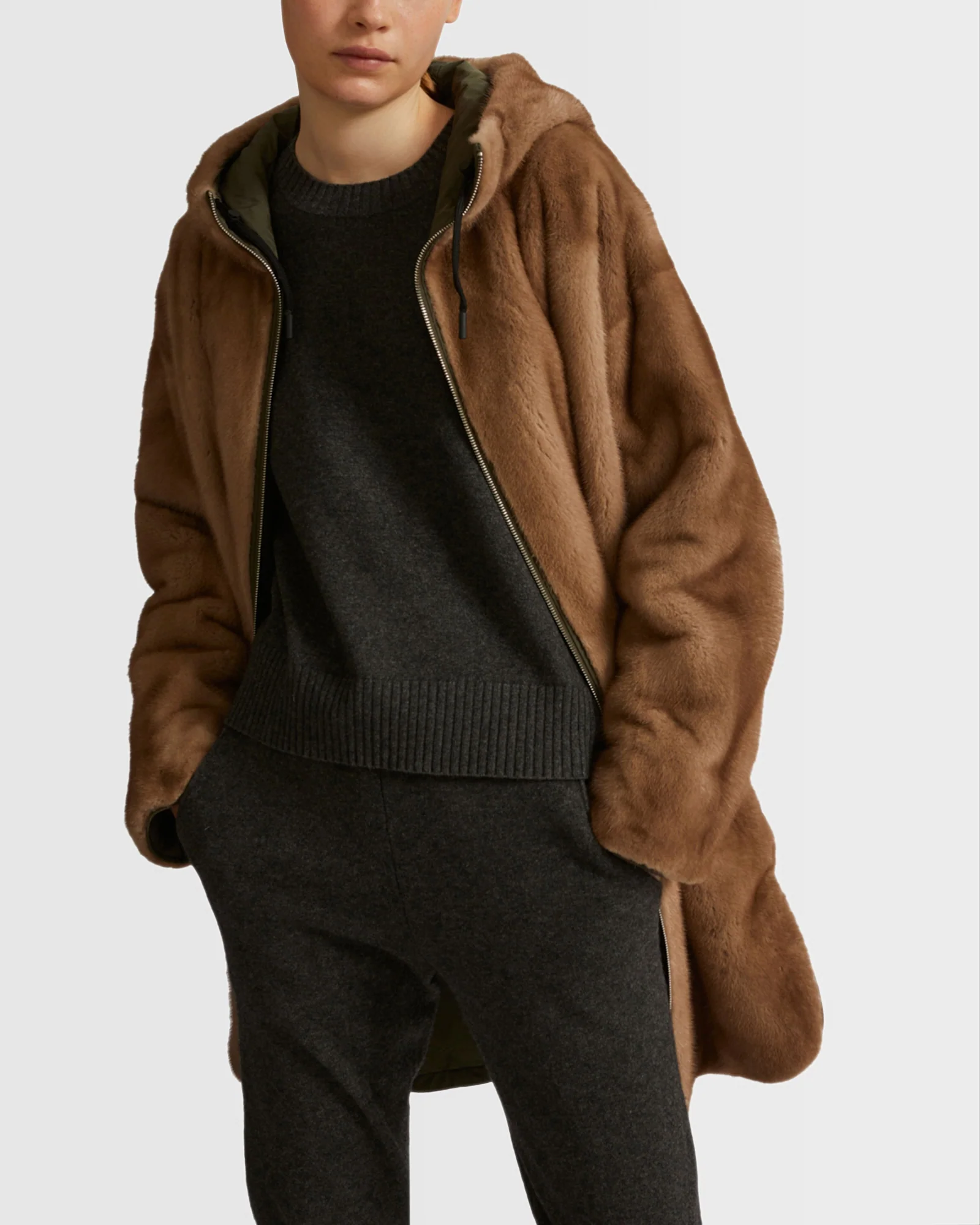 Reversible parka in technical fabric and mink fur - Image 4