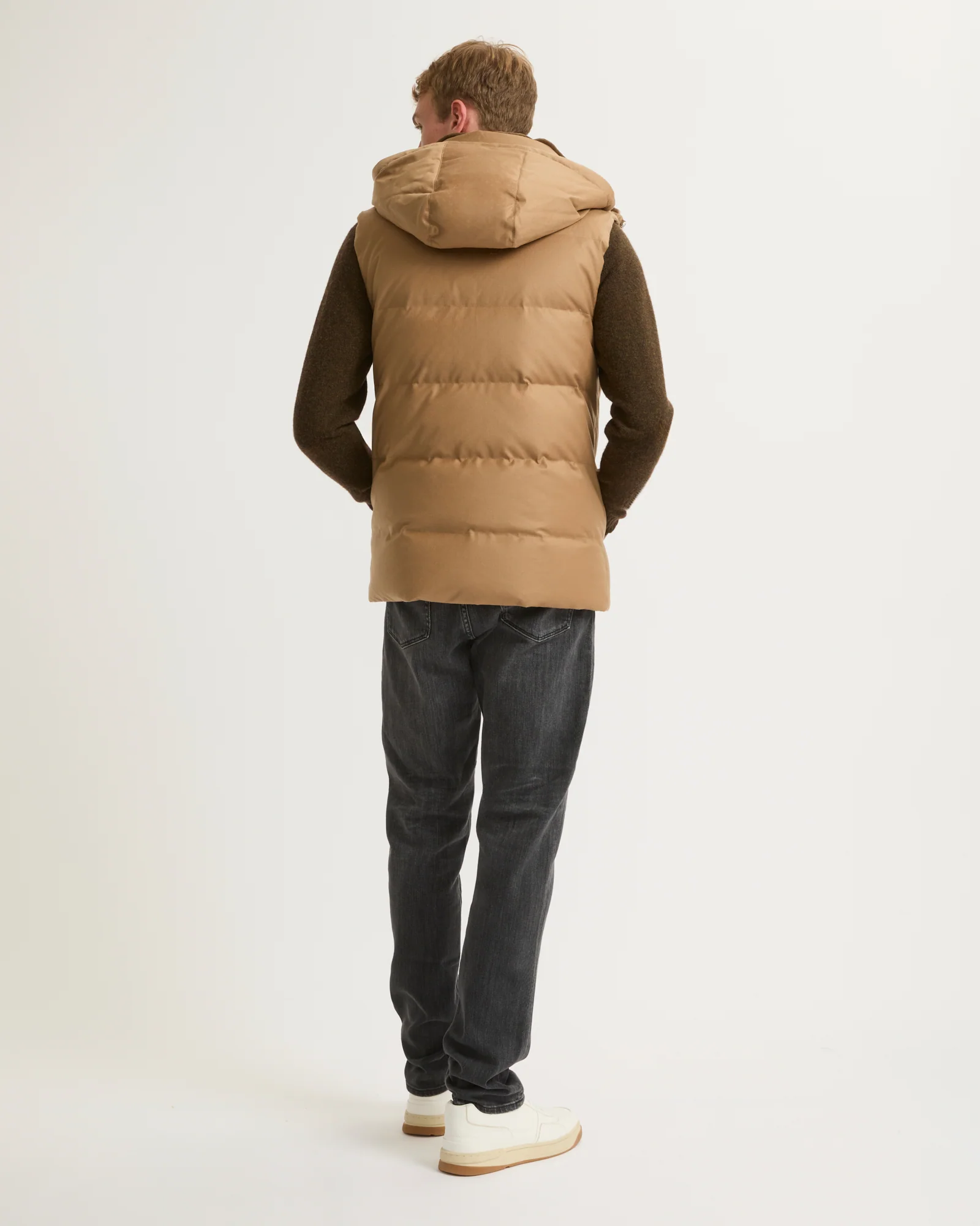 Down Gilet made with Loro Piana fabric with mink fur trim - Image 4