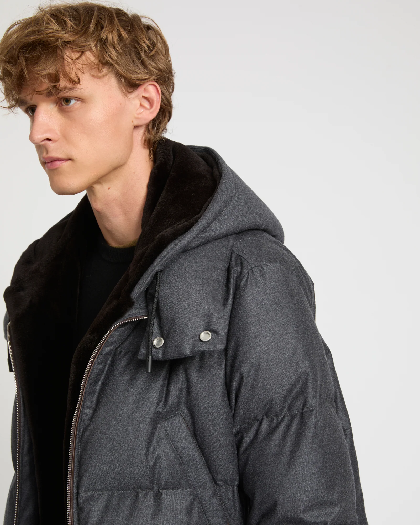 Loro Piana fabric down jacket with mink bib - Image 3
