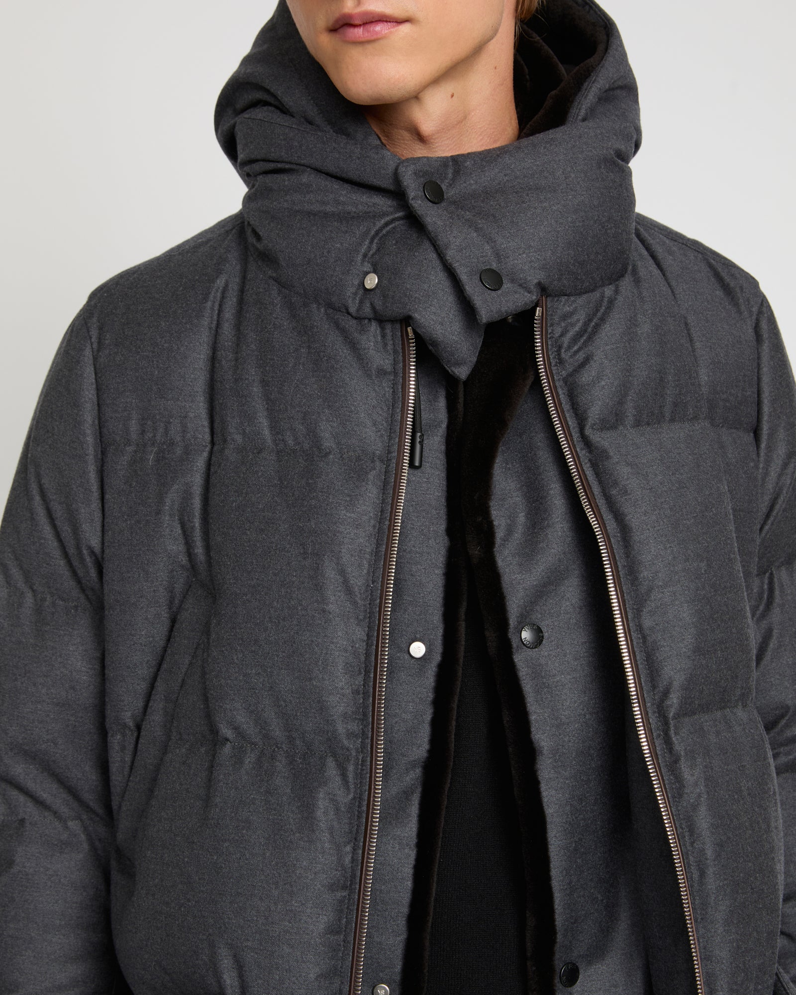 Loro Piana fabric down jacket with mink bib - Image 9