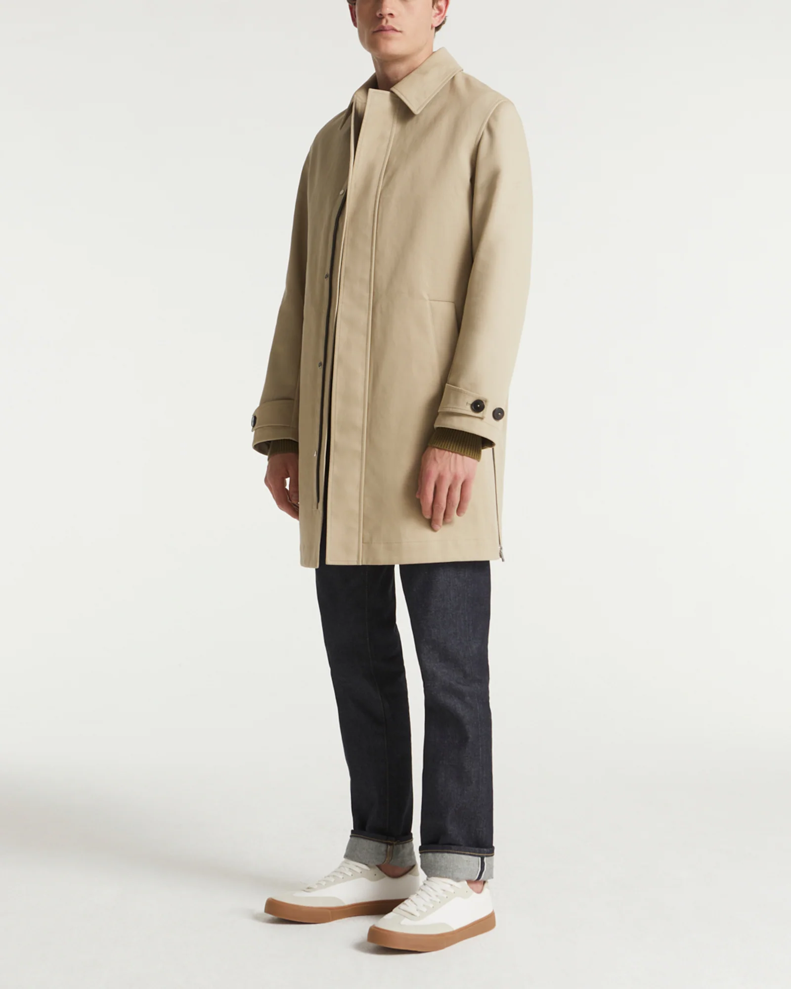 Mac coat in double-sided fabric with leather details - Image 3