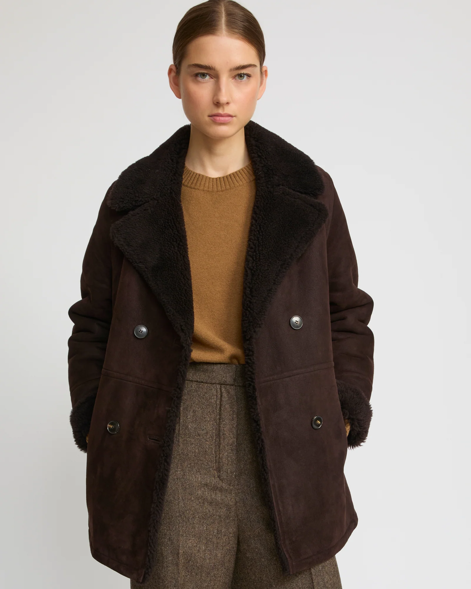 Gonfio lambskin suede effect pea coat - Image 2