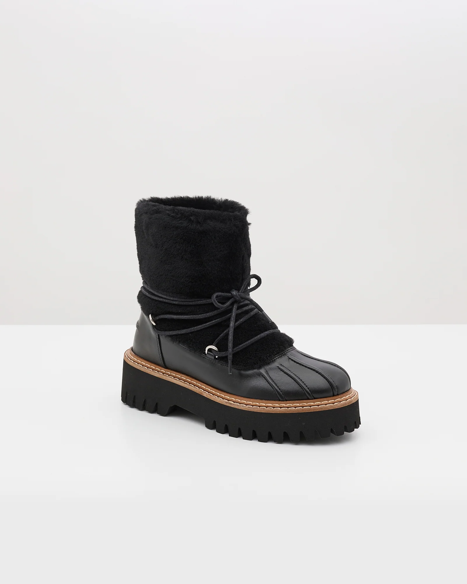 Lace-up mid-length boots in ironed Merino - Image 3