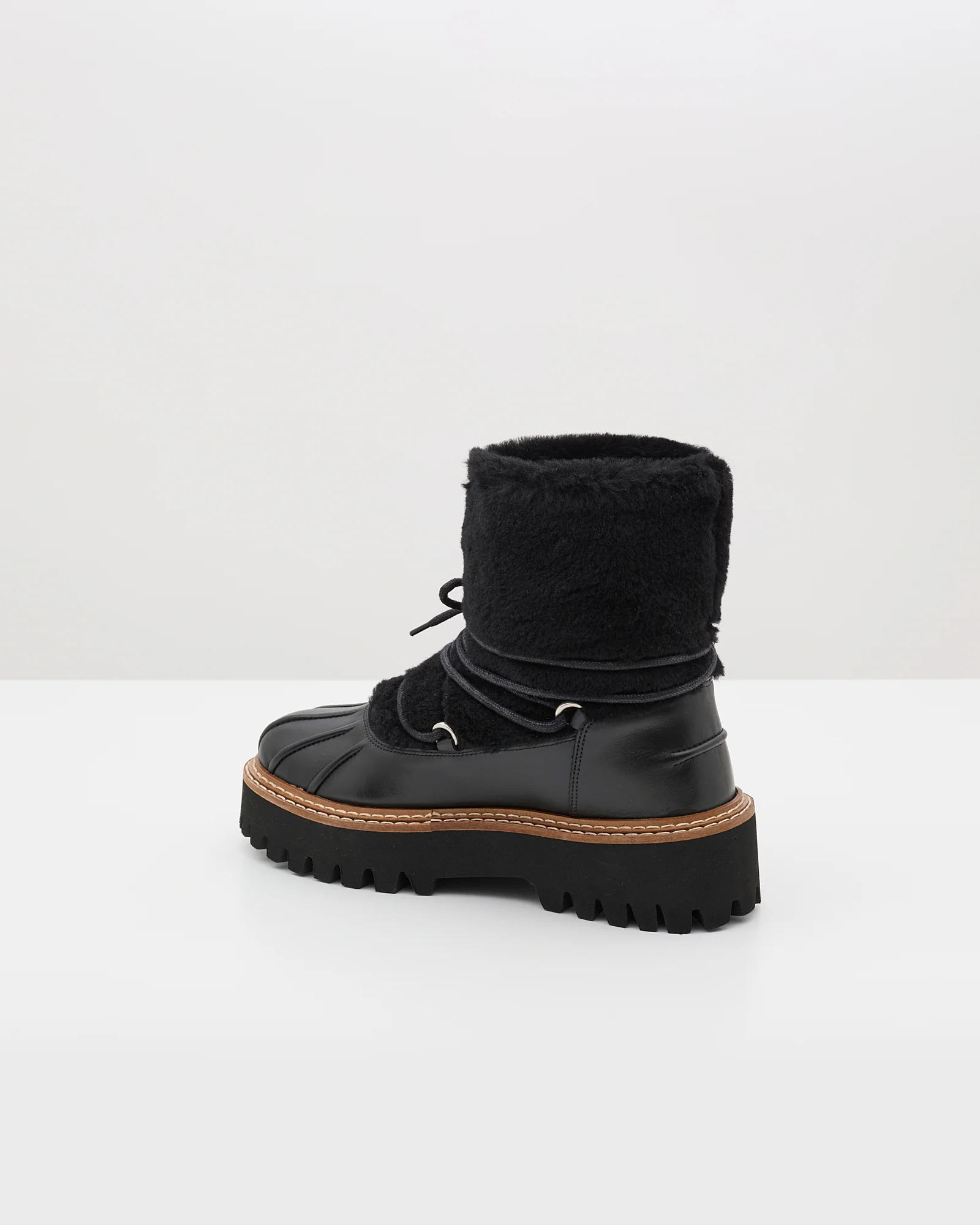 Lace-up mid-length boots in ironed Merino - Image 4