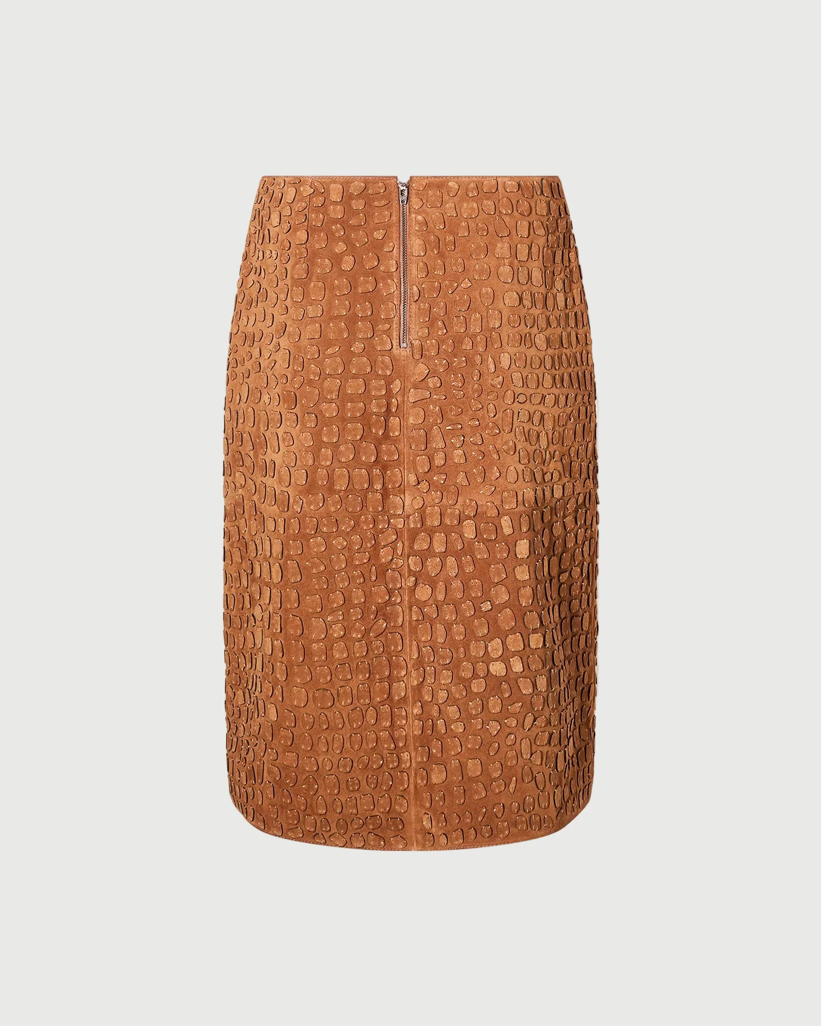 Mid-length suede calfskin skirt with crocodile-effect embossing - Image 5