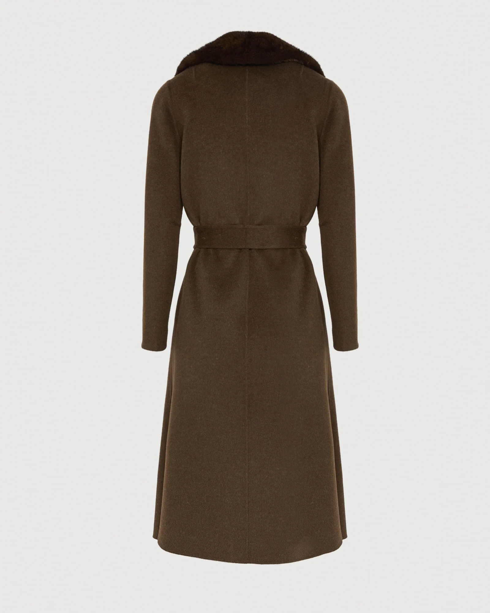 Belted coat in cashmere wool with mink fur collar and over-pockets - Image 6