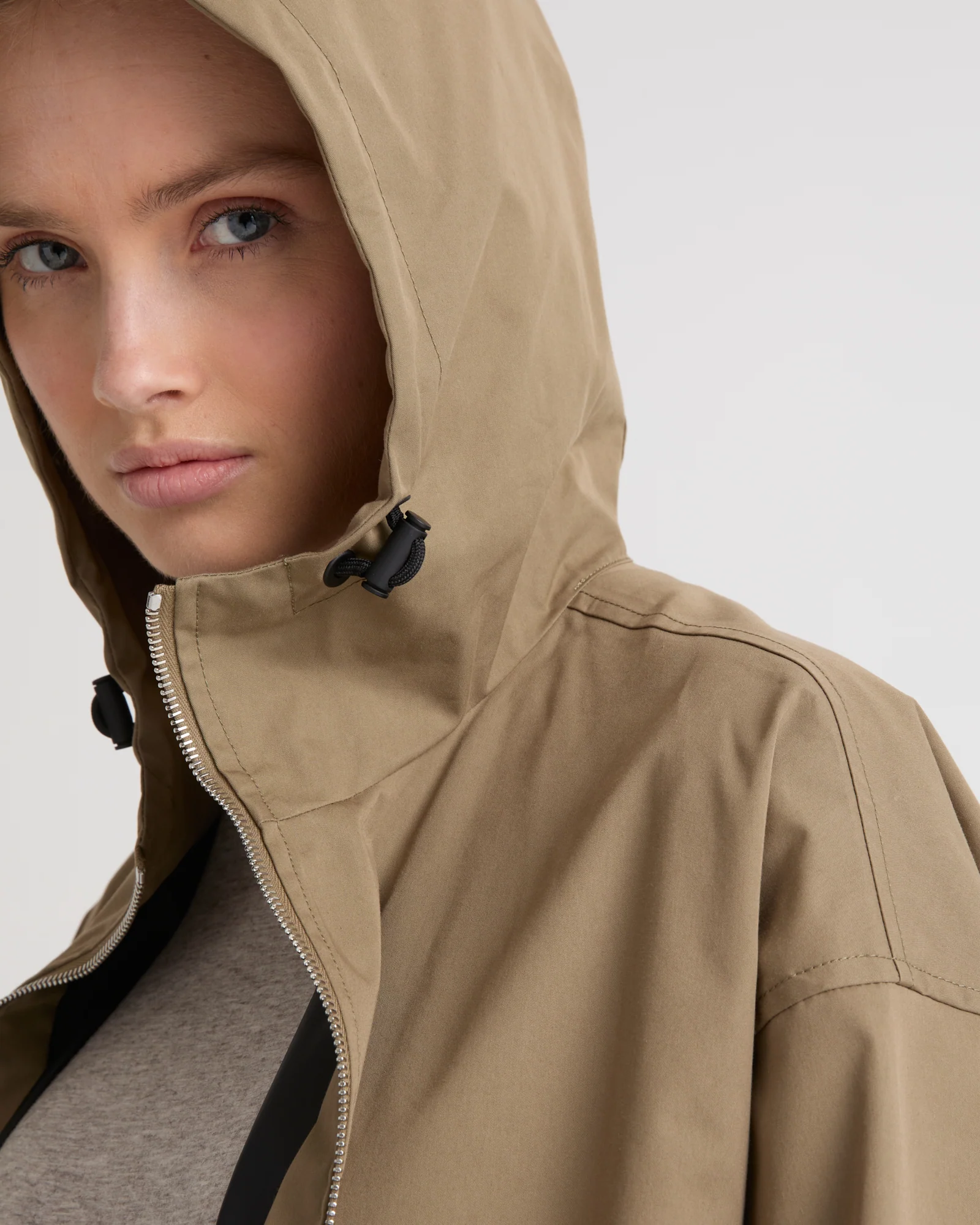 Long parka in technical cotton-mix fabric