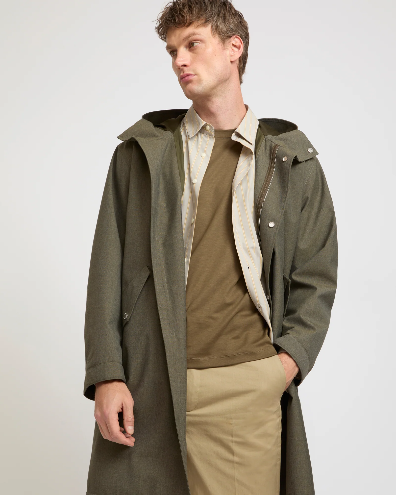 Pilot parka in technical fabric with a cool wool look
