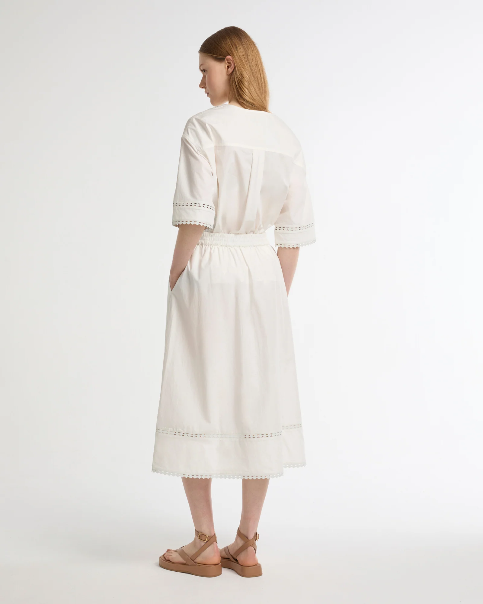 Poplin skirt with leather details - Image 3