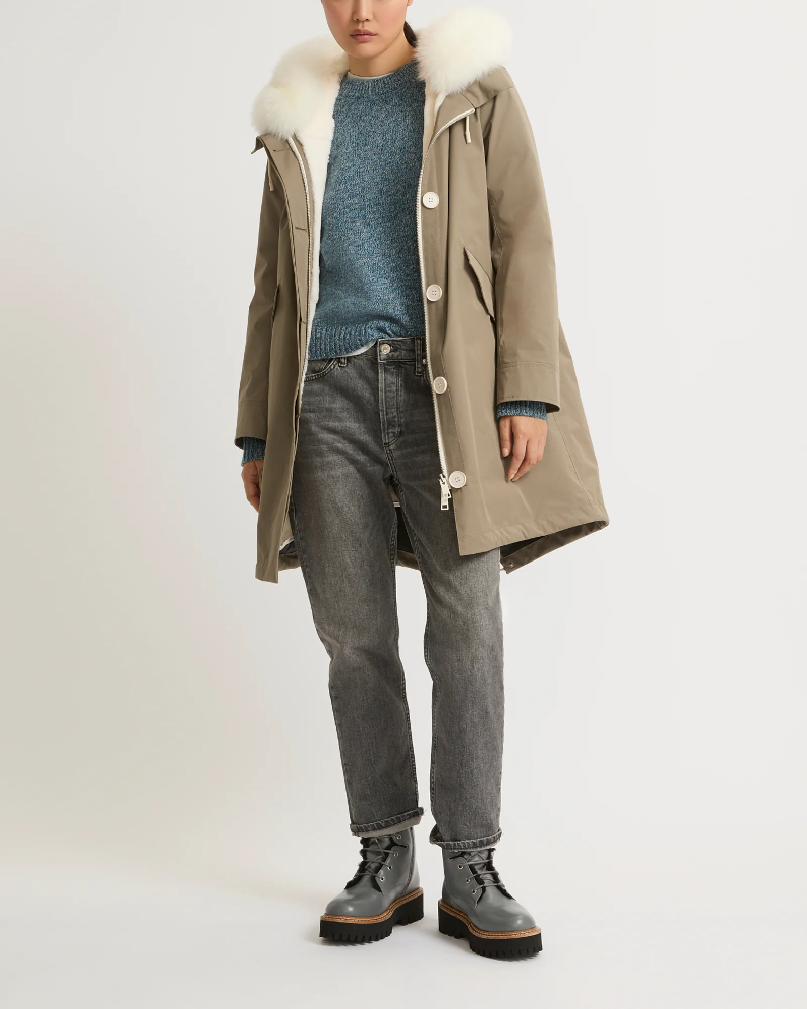 Long Iconic parka in waterproof cotton blend with fox and rabbit fur - Image 3