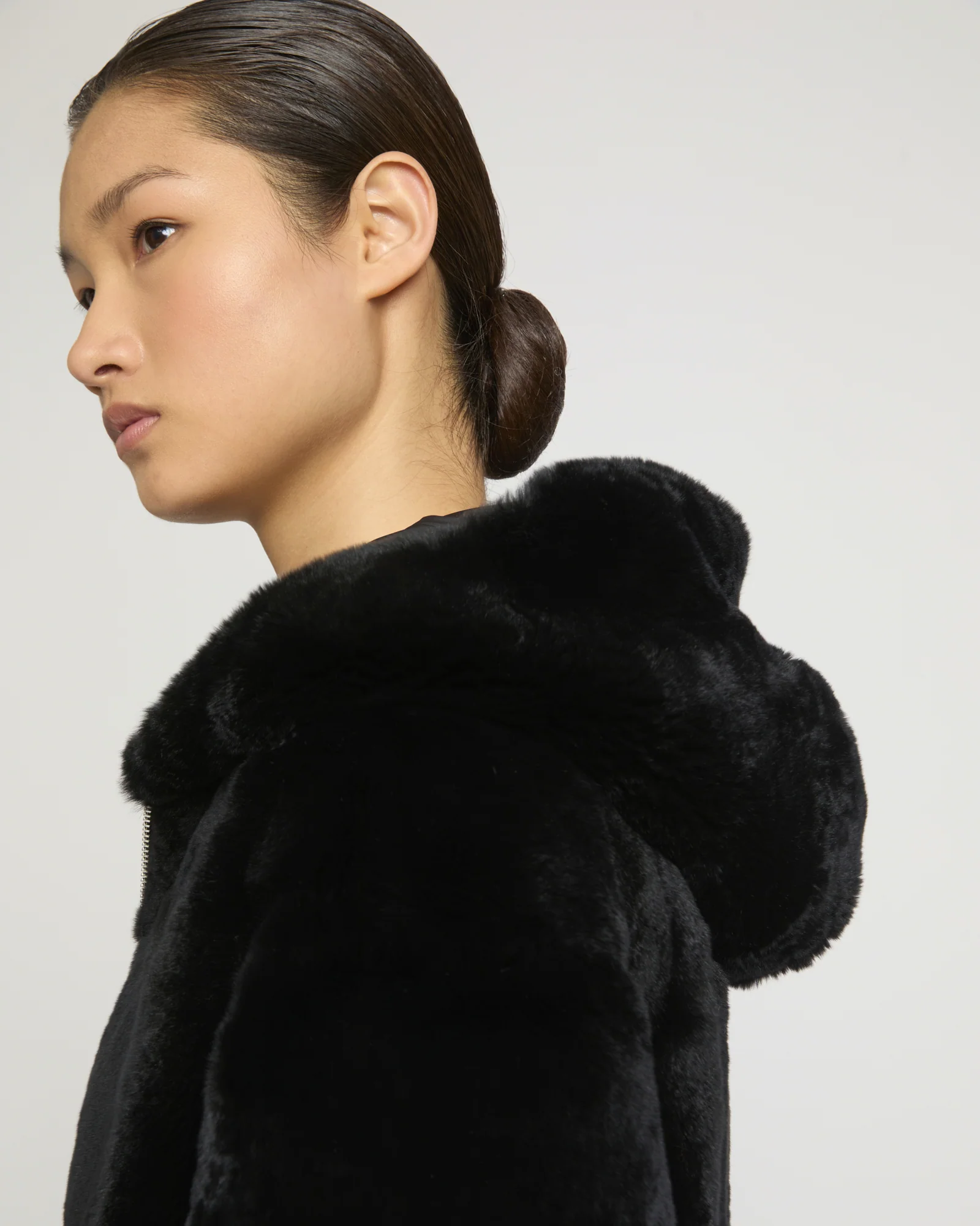 Reversible hooded jacket in rabbit rex fur and technical fabric - Image 3