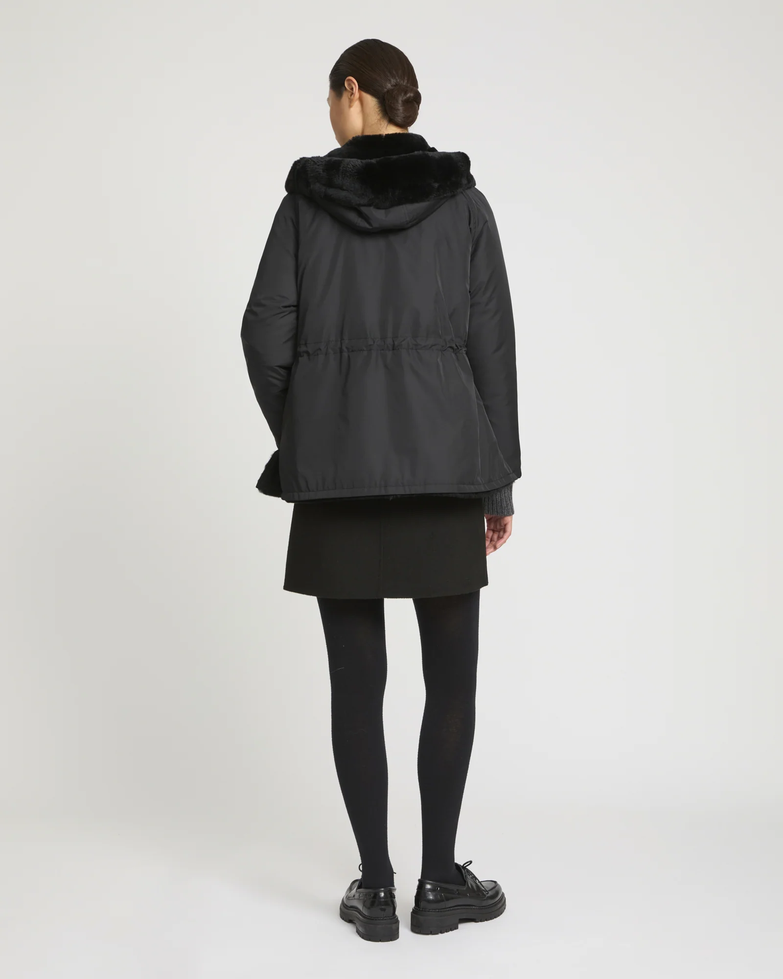 Reversible hooded jacket in rabbit rex fur and technical fabric - Image 4