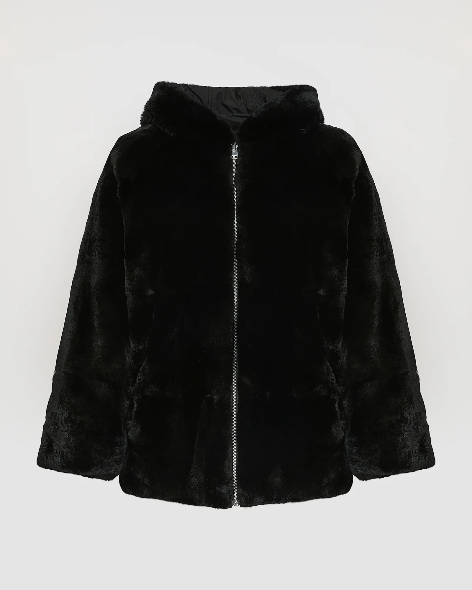 Reversible hooded jacket in rabbit rex fur and technical fabric - Image 7