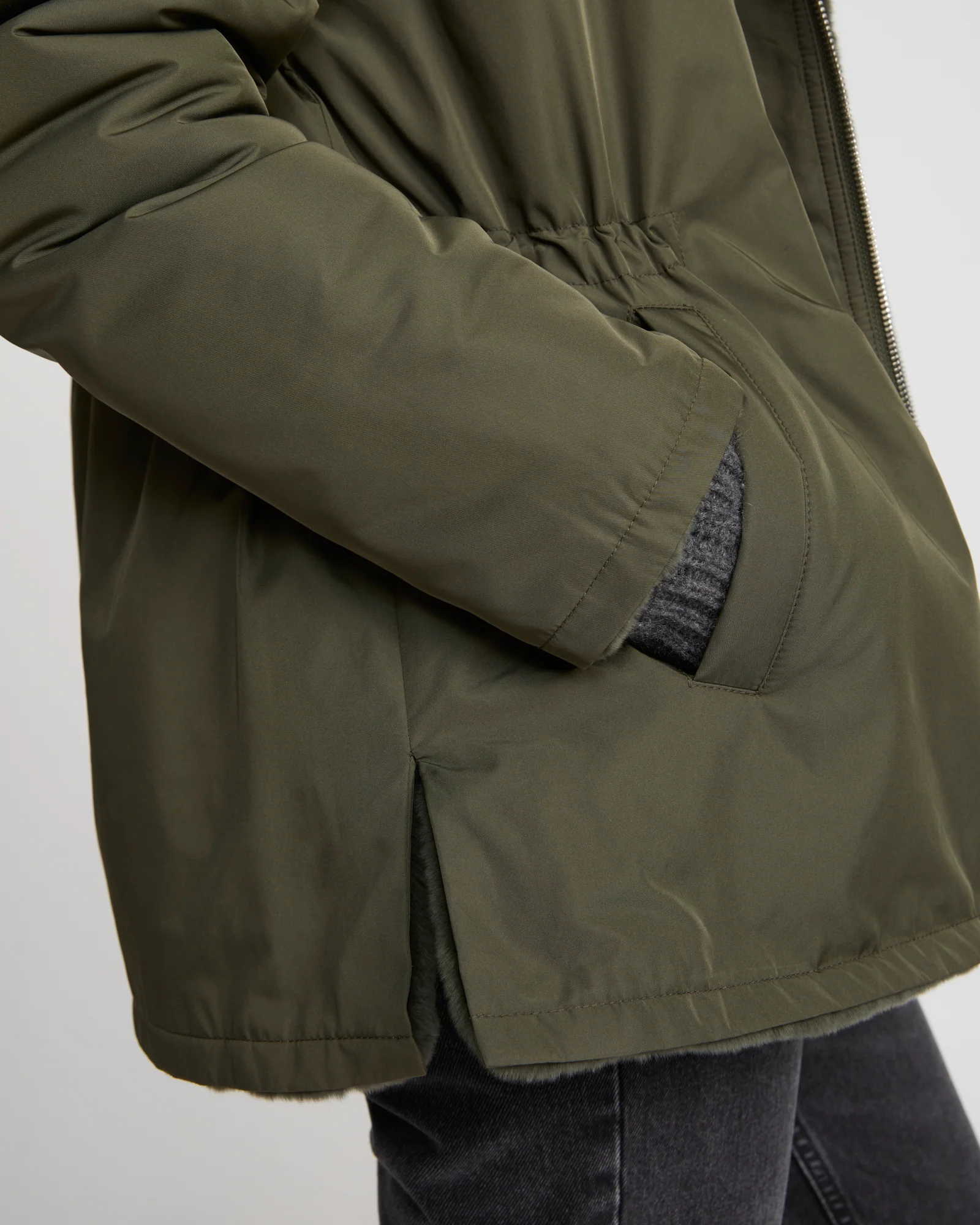 Reversible hooded jacket in rabbit rex fur and technical fabric - Image 4