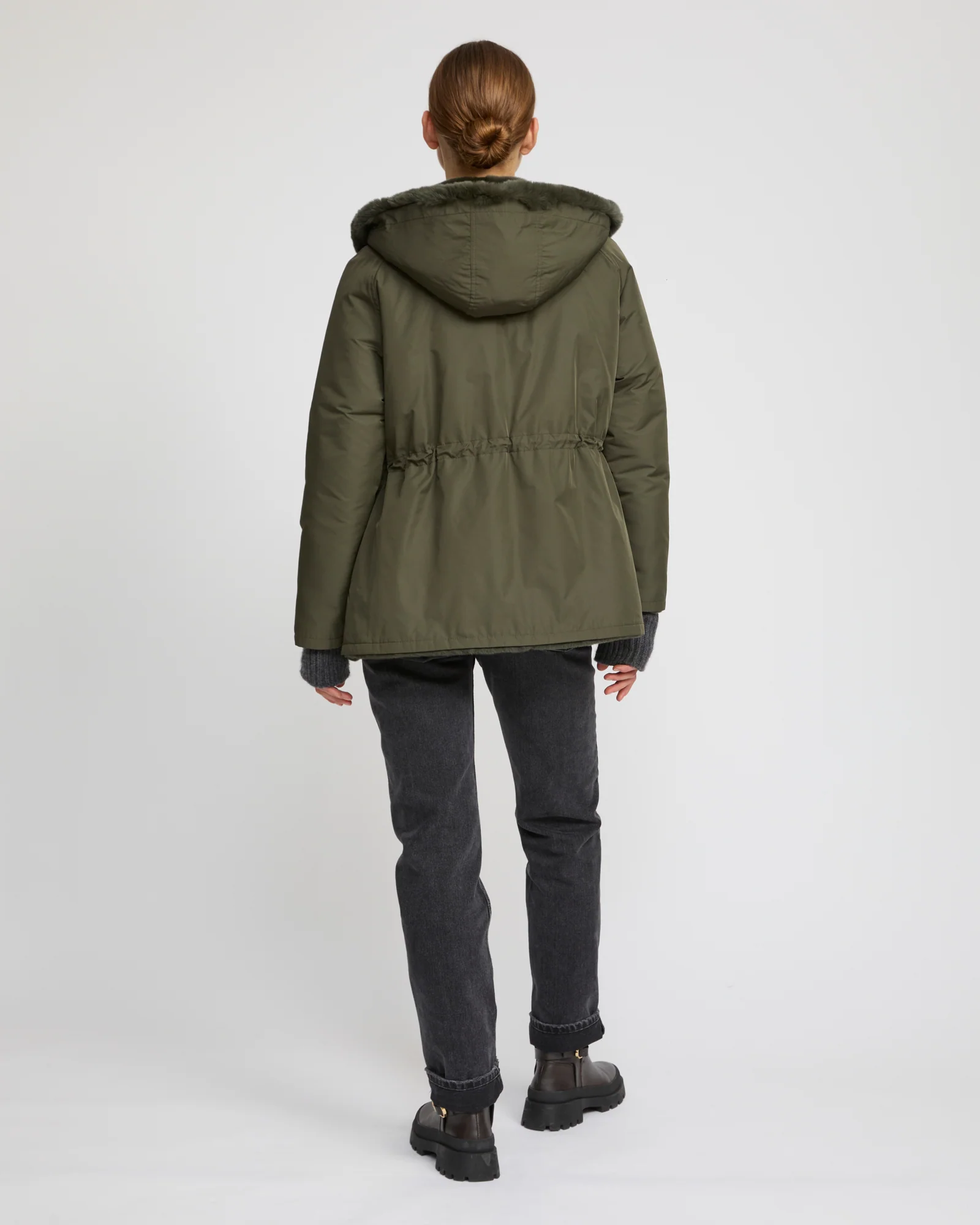 Reversible hooded jacket in rabbit rex fur and technical fabric - Image 6