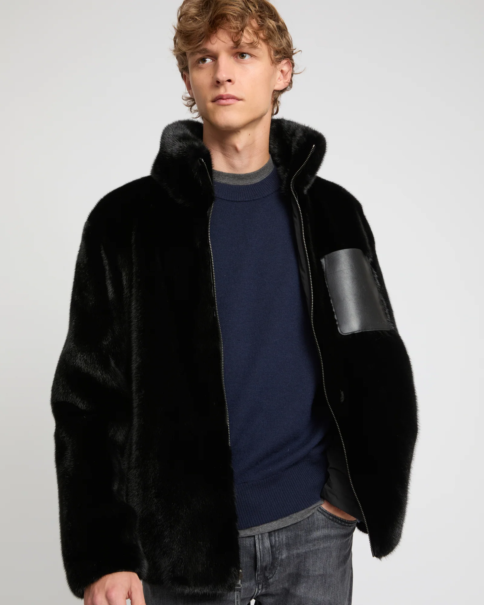 Reversible mink fur fleece jacket - Image 4