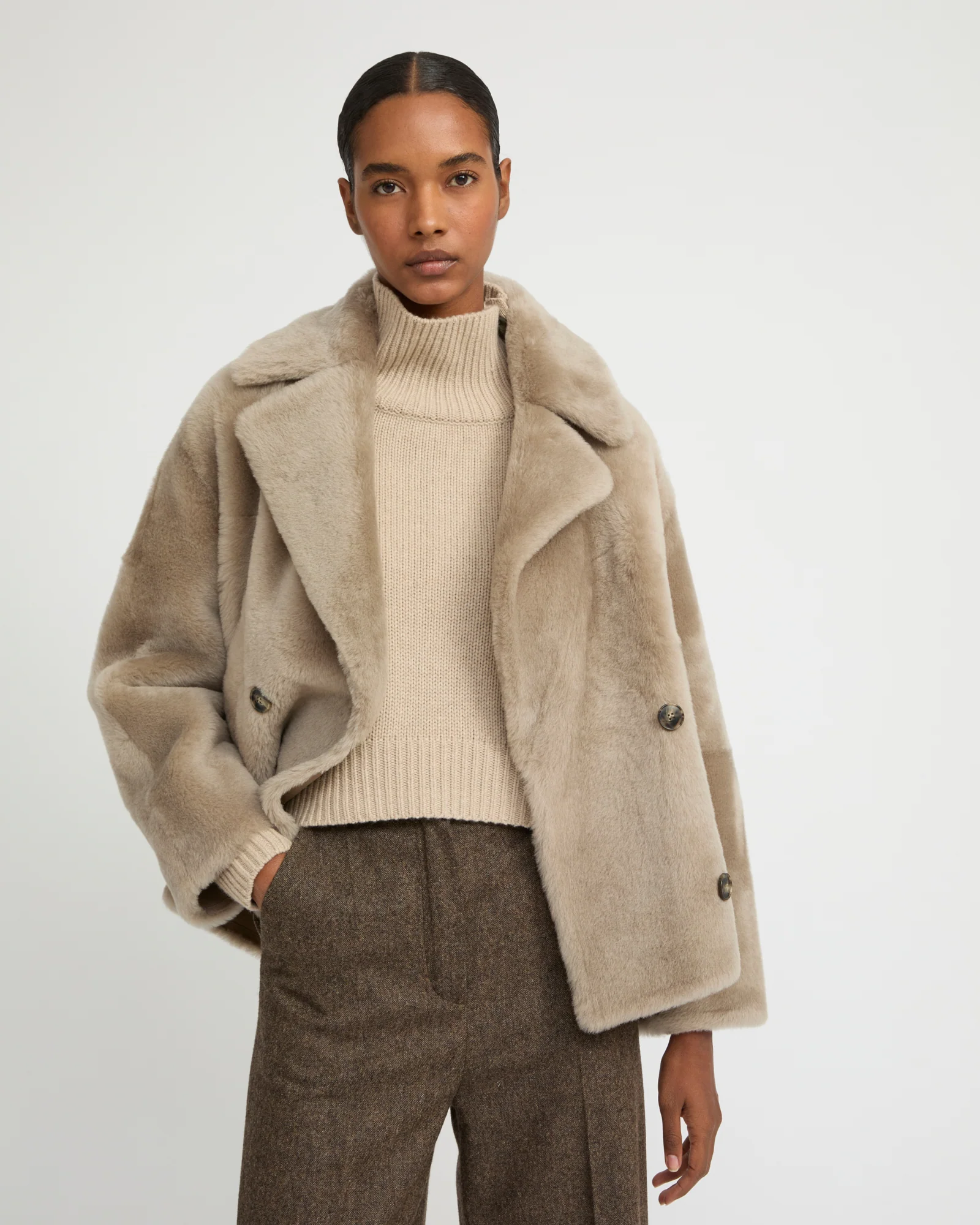 Shearling pea jacket