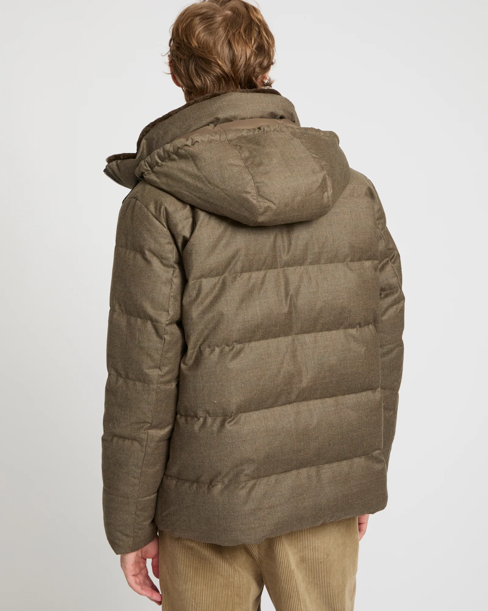 Short down jacket in Loro Piana fabric with mink trim - Image 4