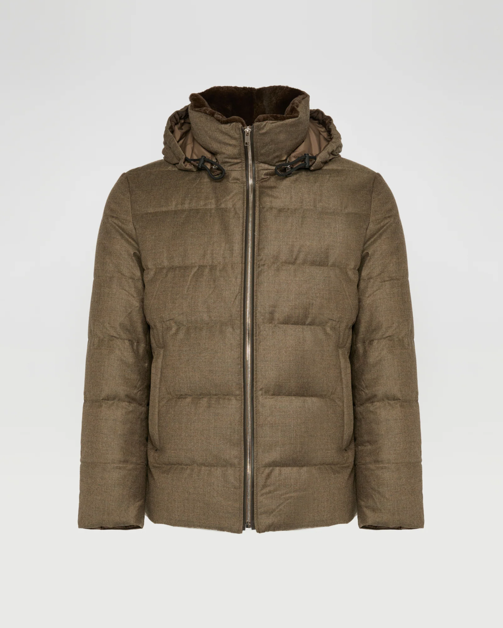 Short down jacket in Loro Piana fabric with mink trim - Image 5