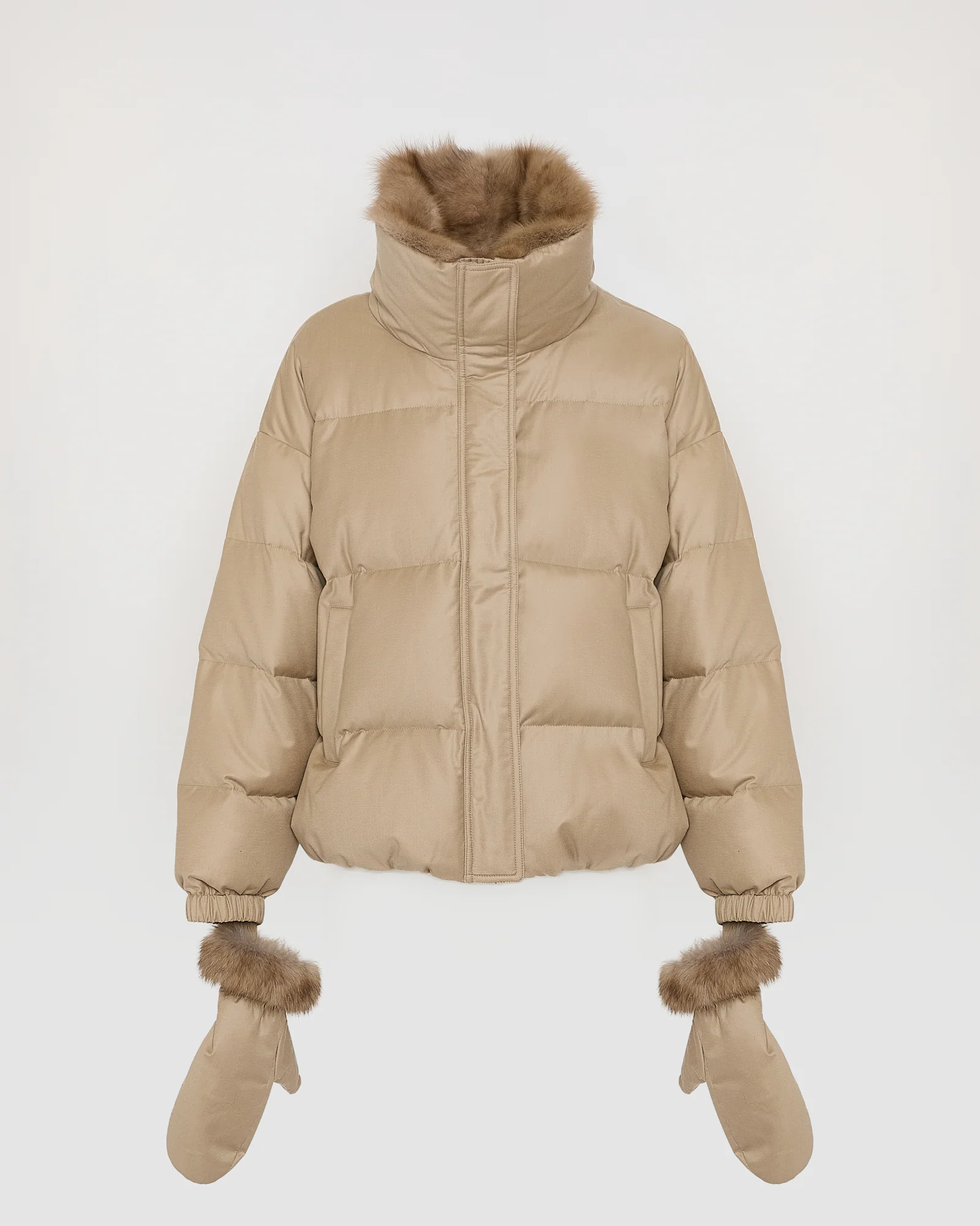 Short down jacket made with Loro Piana flannel and sable fur - Image 5