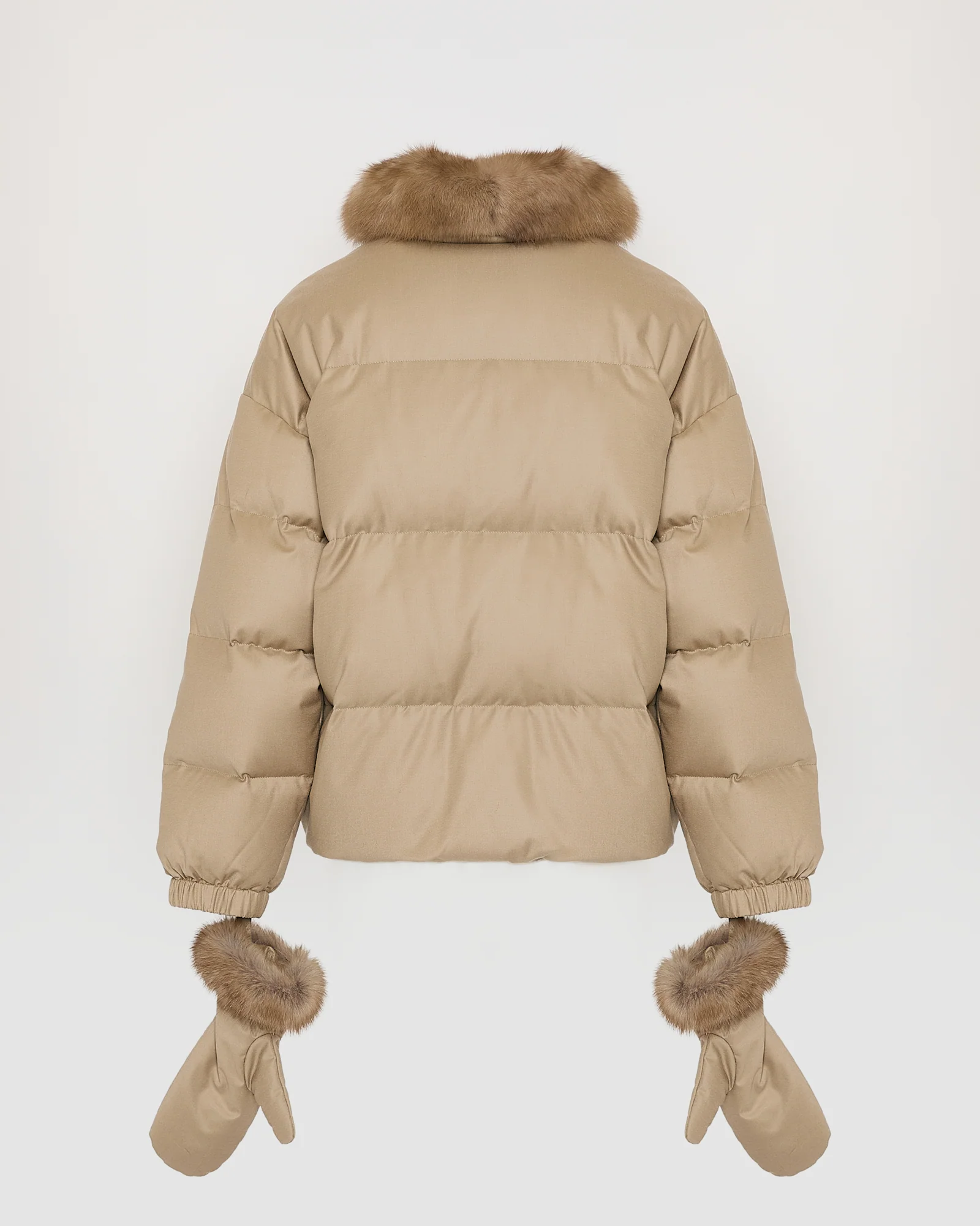 Short down jacket made with Loro Piana flannel and sable fur - Image 6