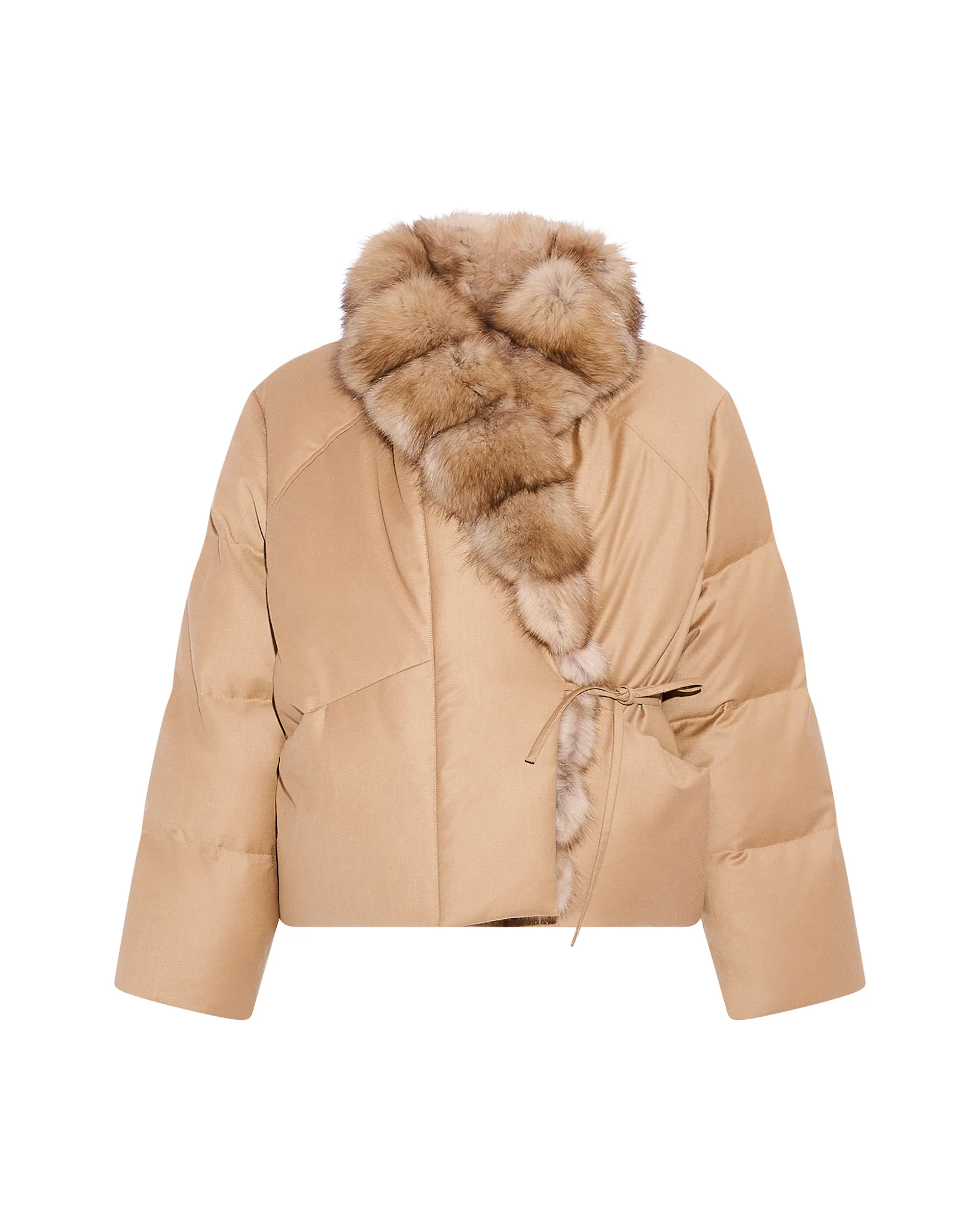 Short Loro Piana flannel down jacket with detachable large sable fur collar - Image 5