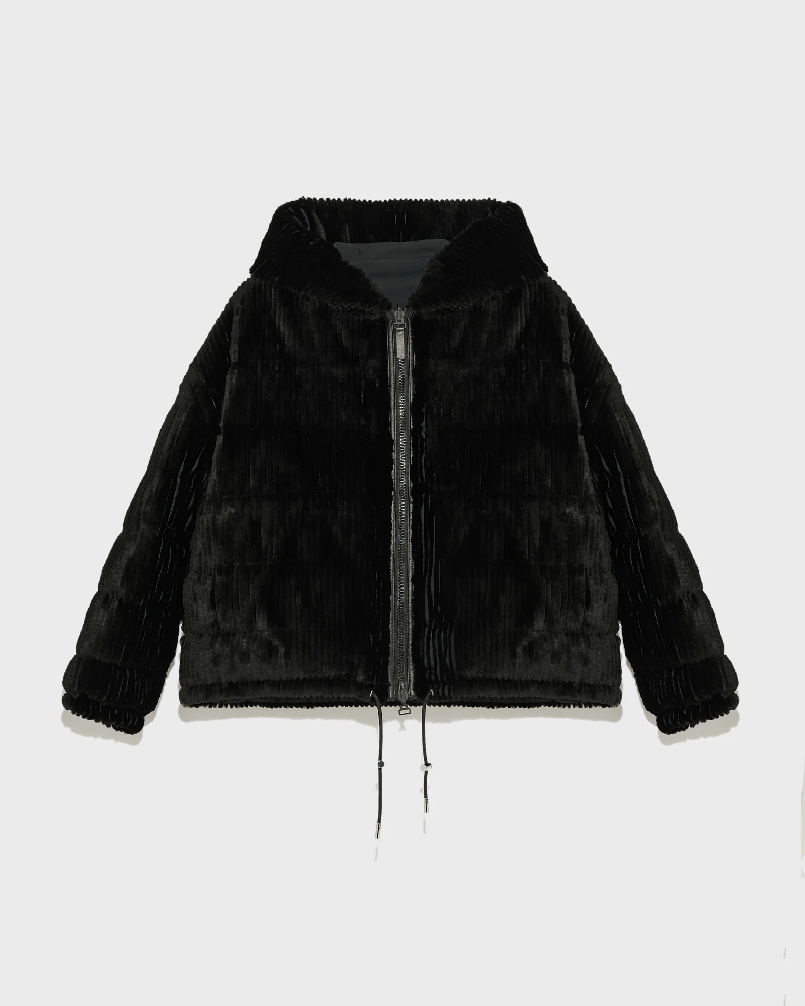 Short hooded down jacket in technical fabric reversible ribbed rex rabbit fur - Image 7