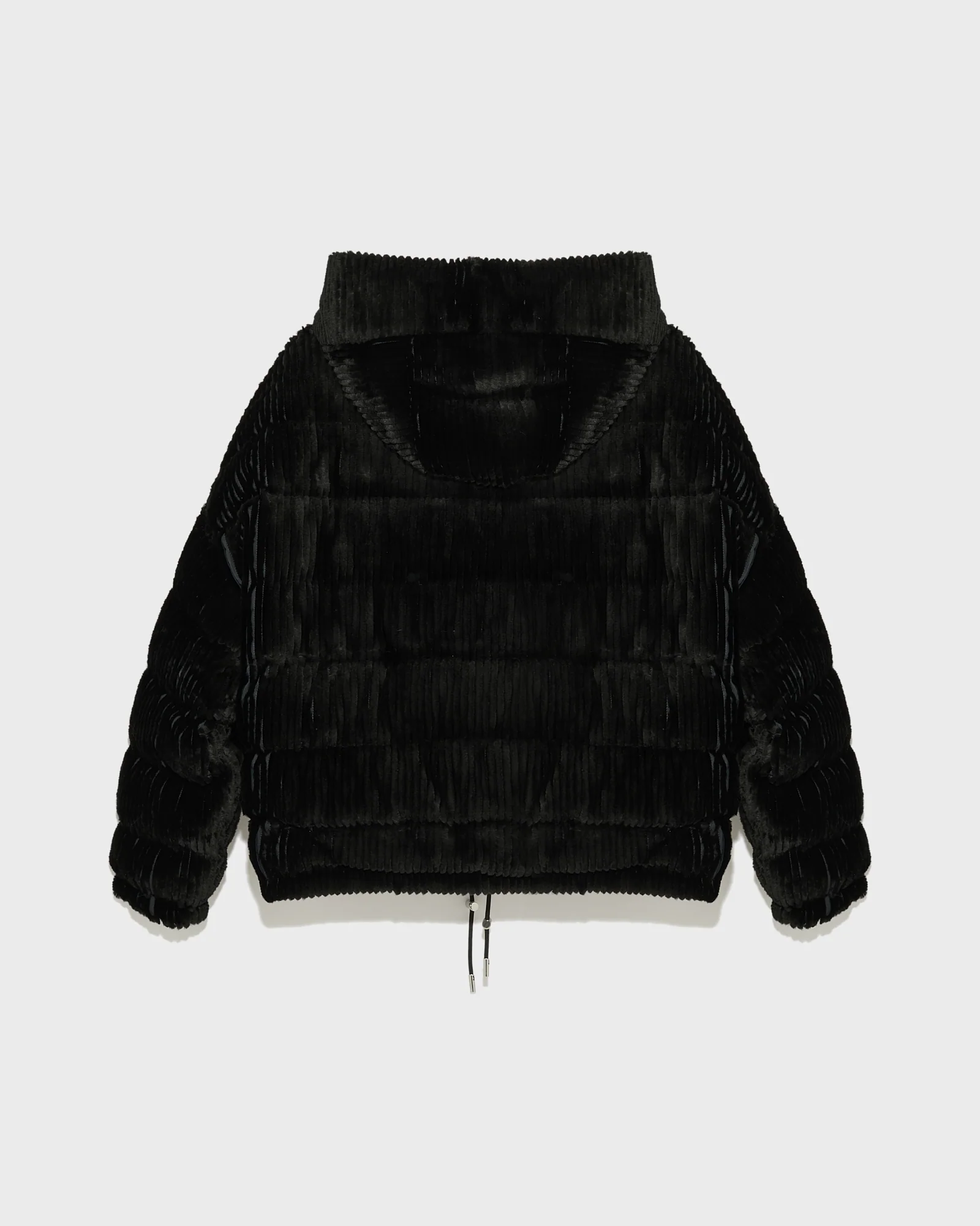 Short hooded down jacket in technical fabric reversible ribbed rex rabbit fur - Image 8