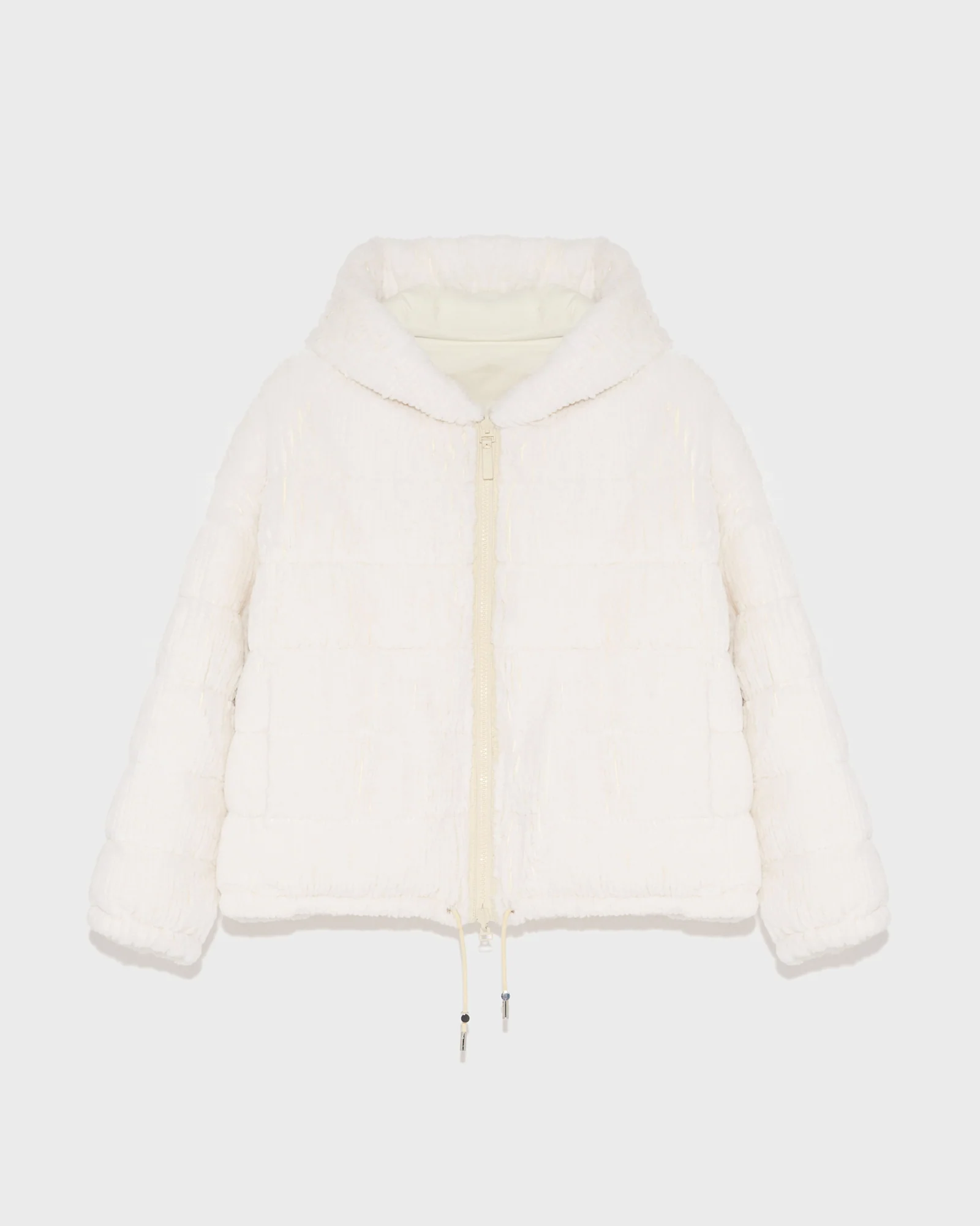 Short hooded down jacket in technical fabric reversible ribbed rex rabbit fur - Image 5