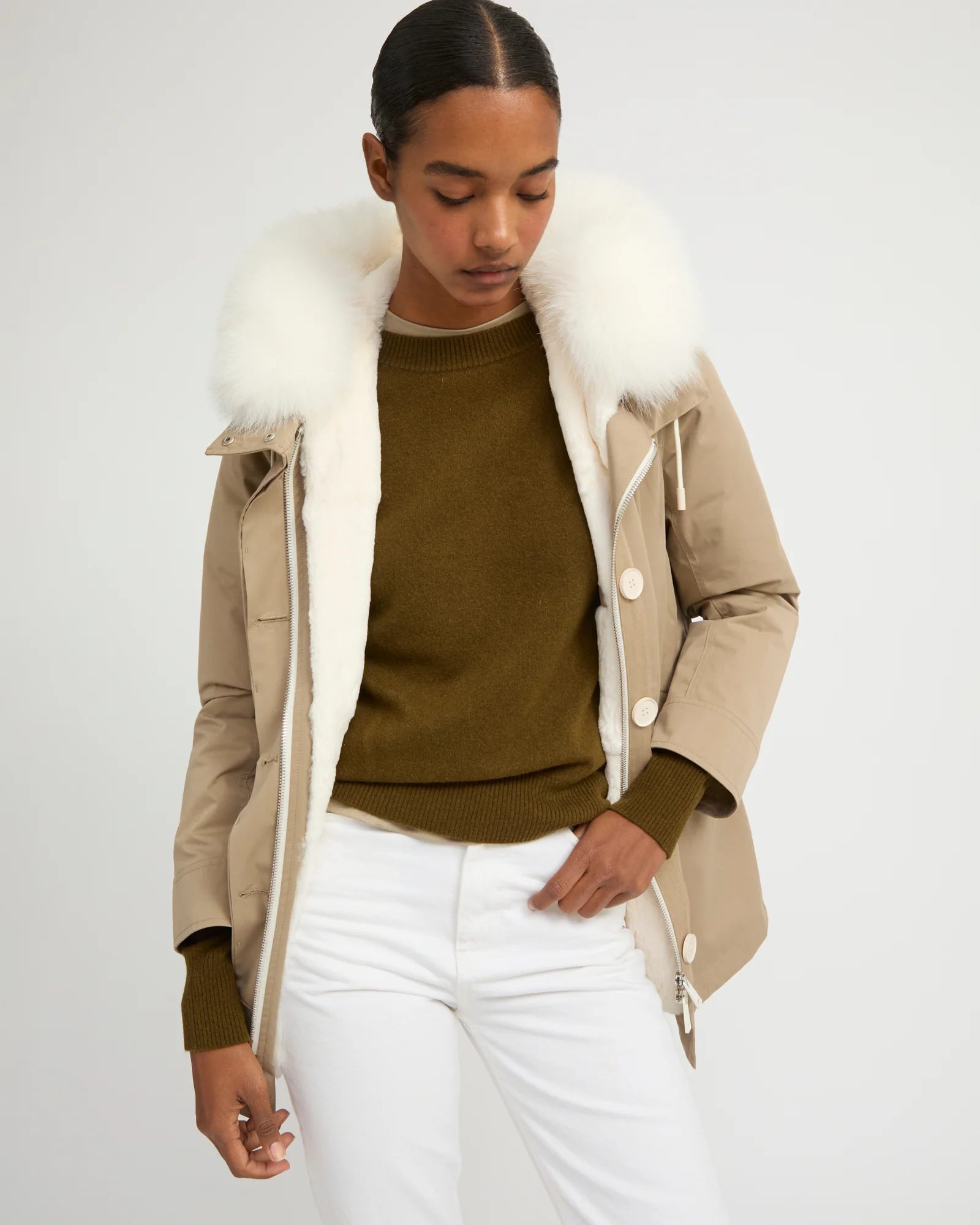 Short Iconic parka in waterproof cotton blend with fox and rabbit fur - Image 4