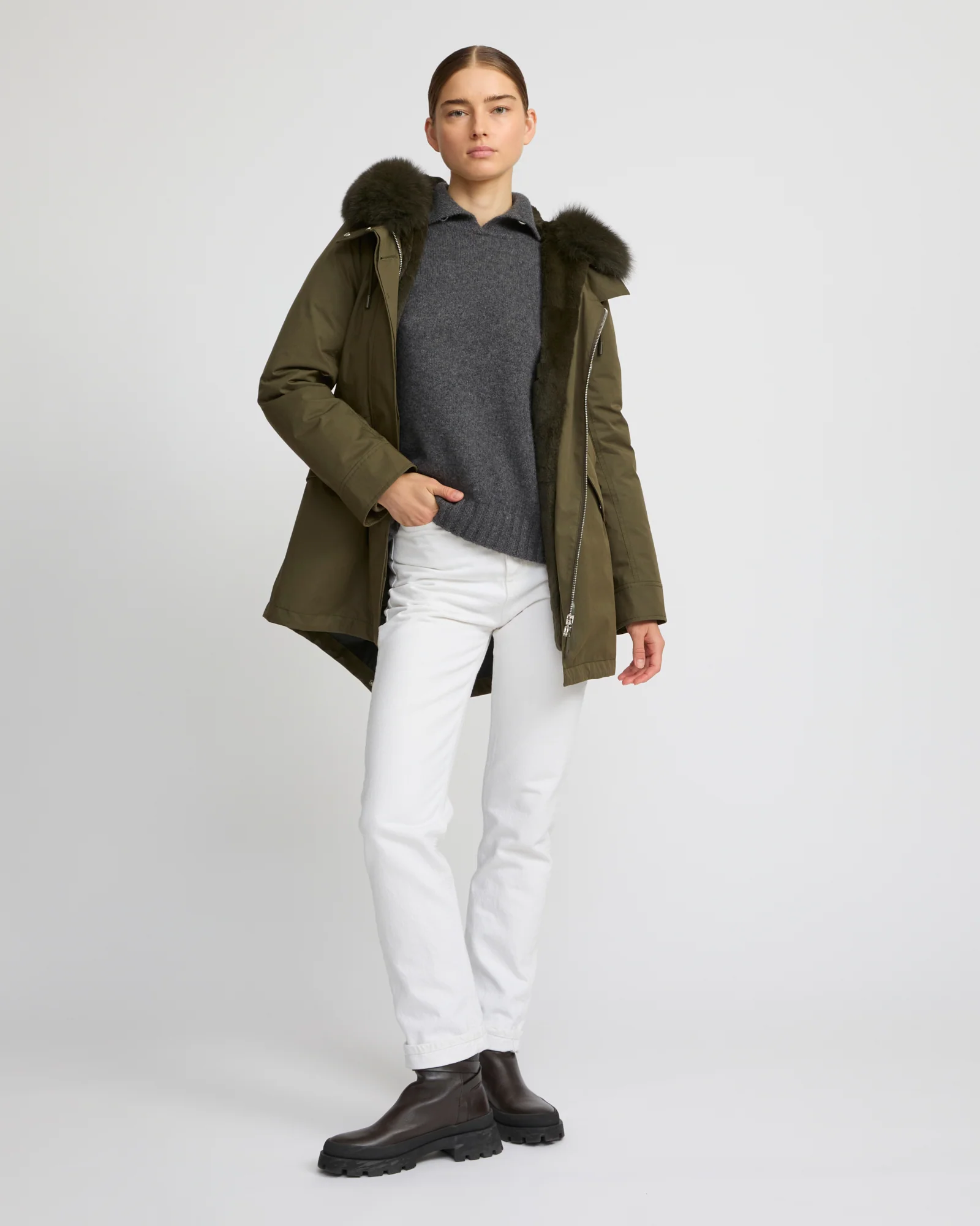 Short Iconic parka in waterproof cotton blend with fox and rabbit fur - Image 3
