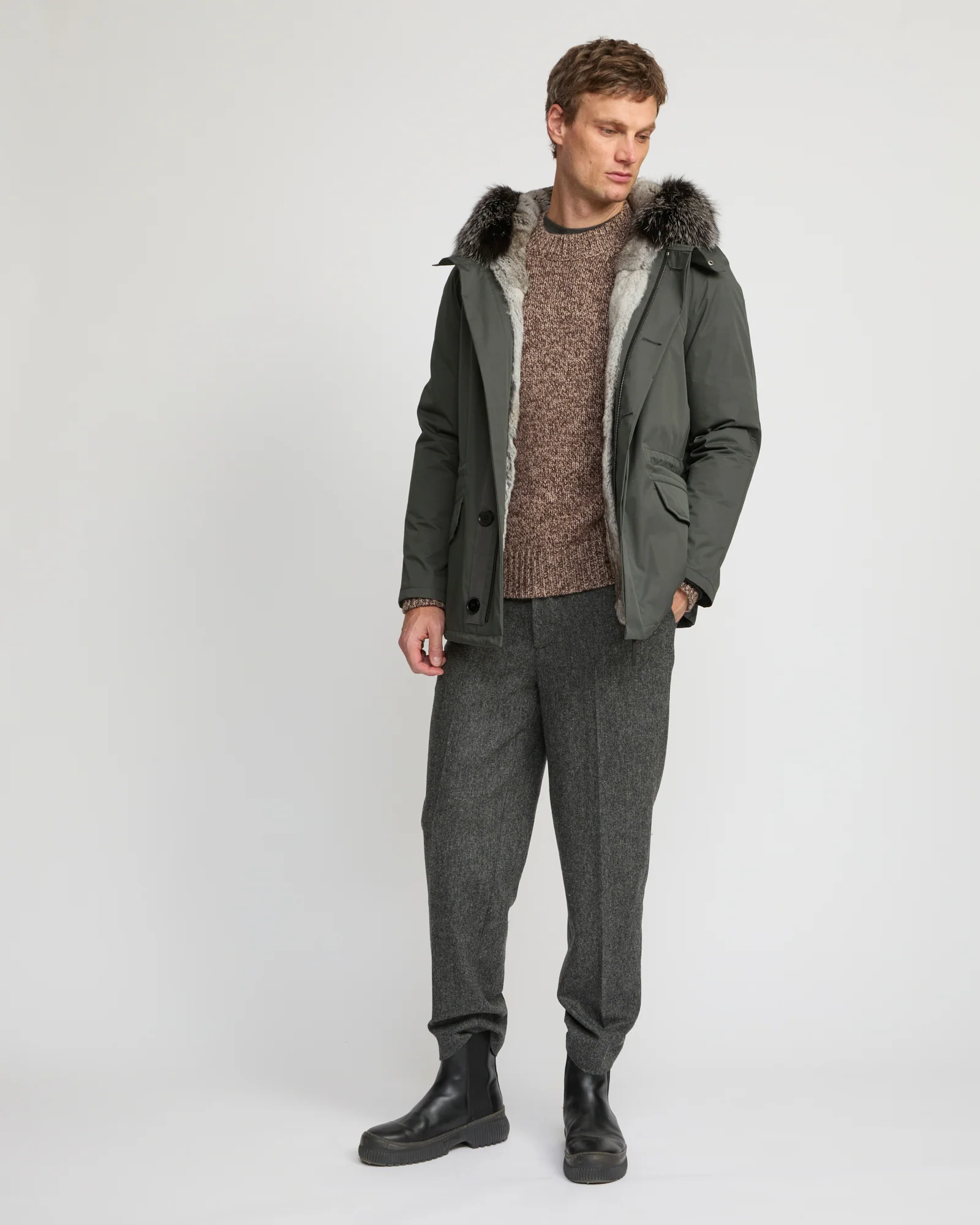 Short Iconic Parka In waterproof Cotton Blend with Fox Fur and Rabbit Fur - Image 2