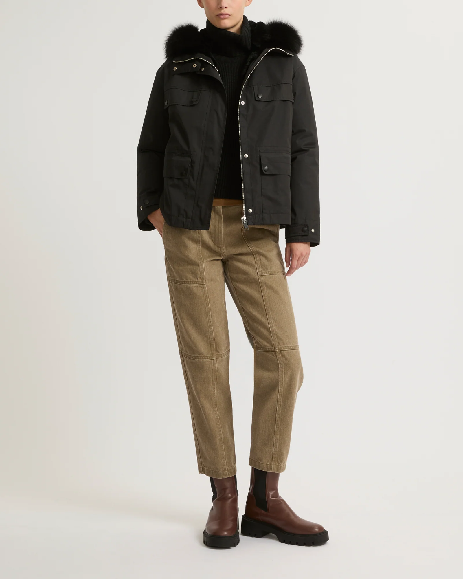 Short waterproof parka in cotton blend with fox and rabbit fur - Image 3