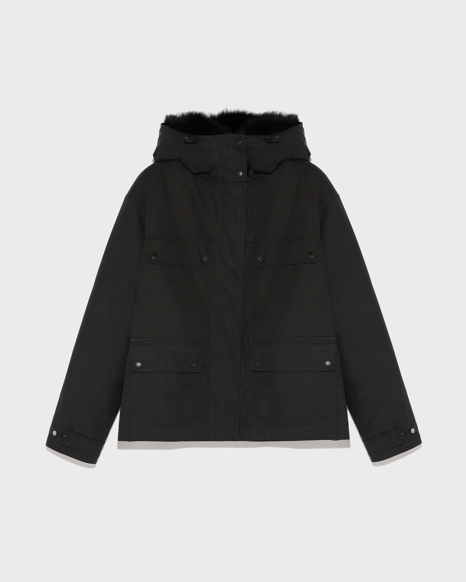 Short waterproof parka in cotton blend with fox and rabbit fur - Image 5
