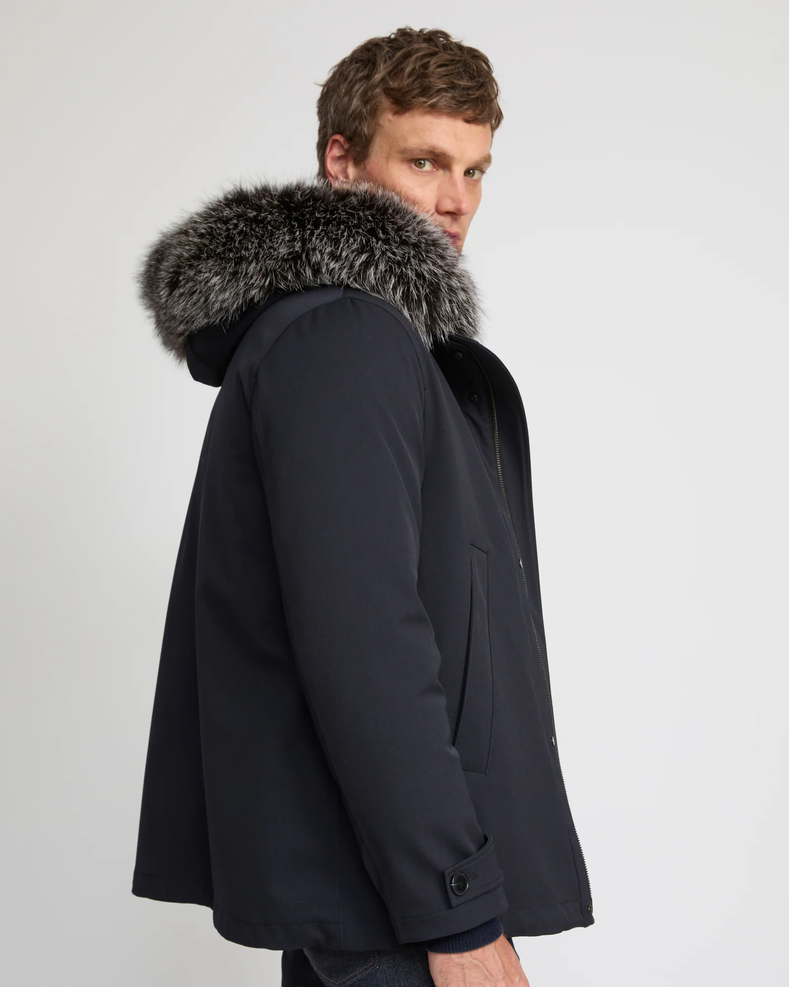 Short parka in technical wool and fox and rabbit fur - Image 3