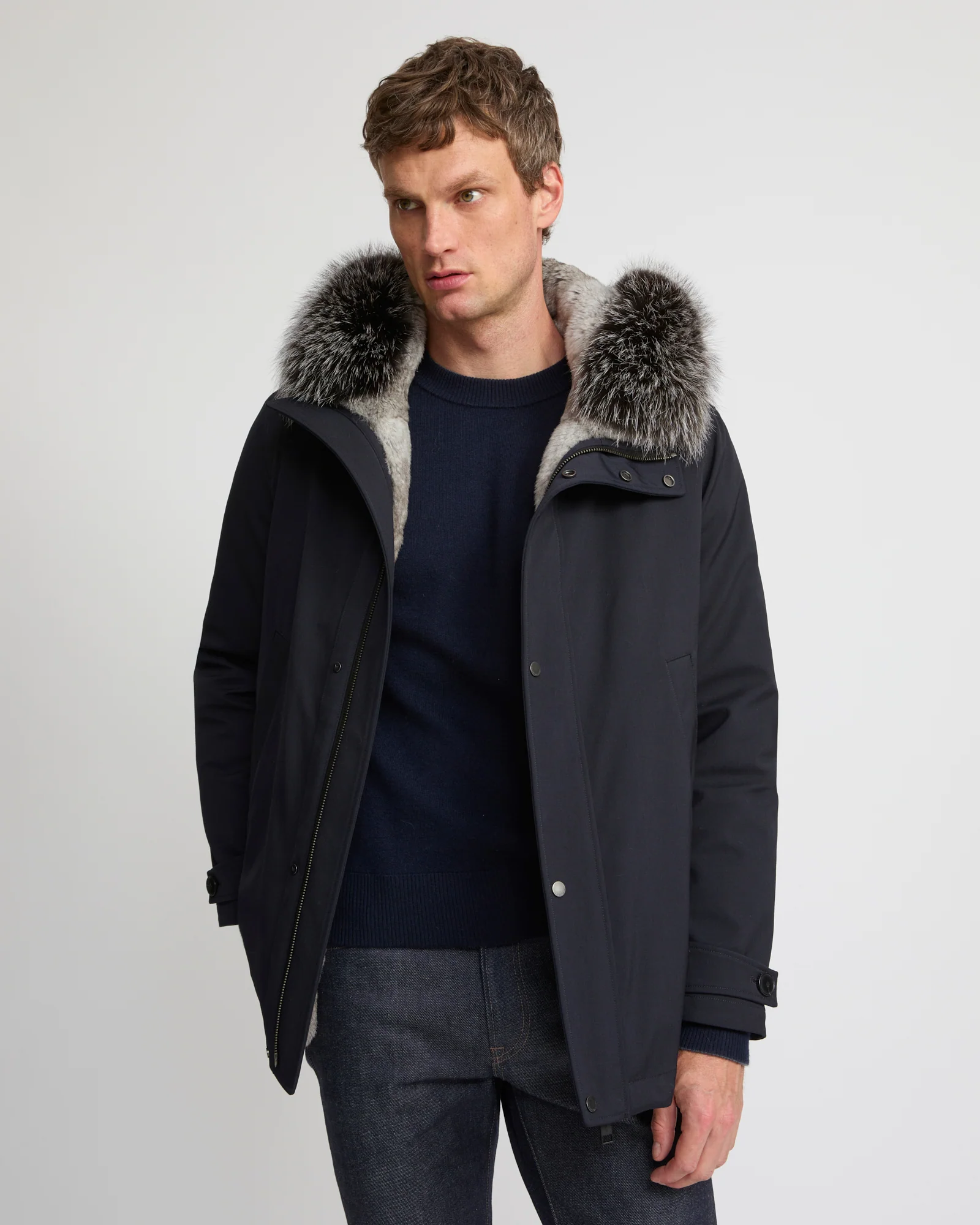 Short parka in technical wool and fox and rabbit fur - Image 4