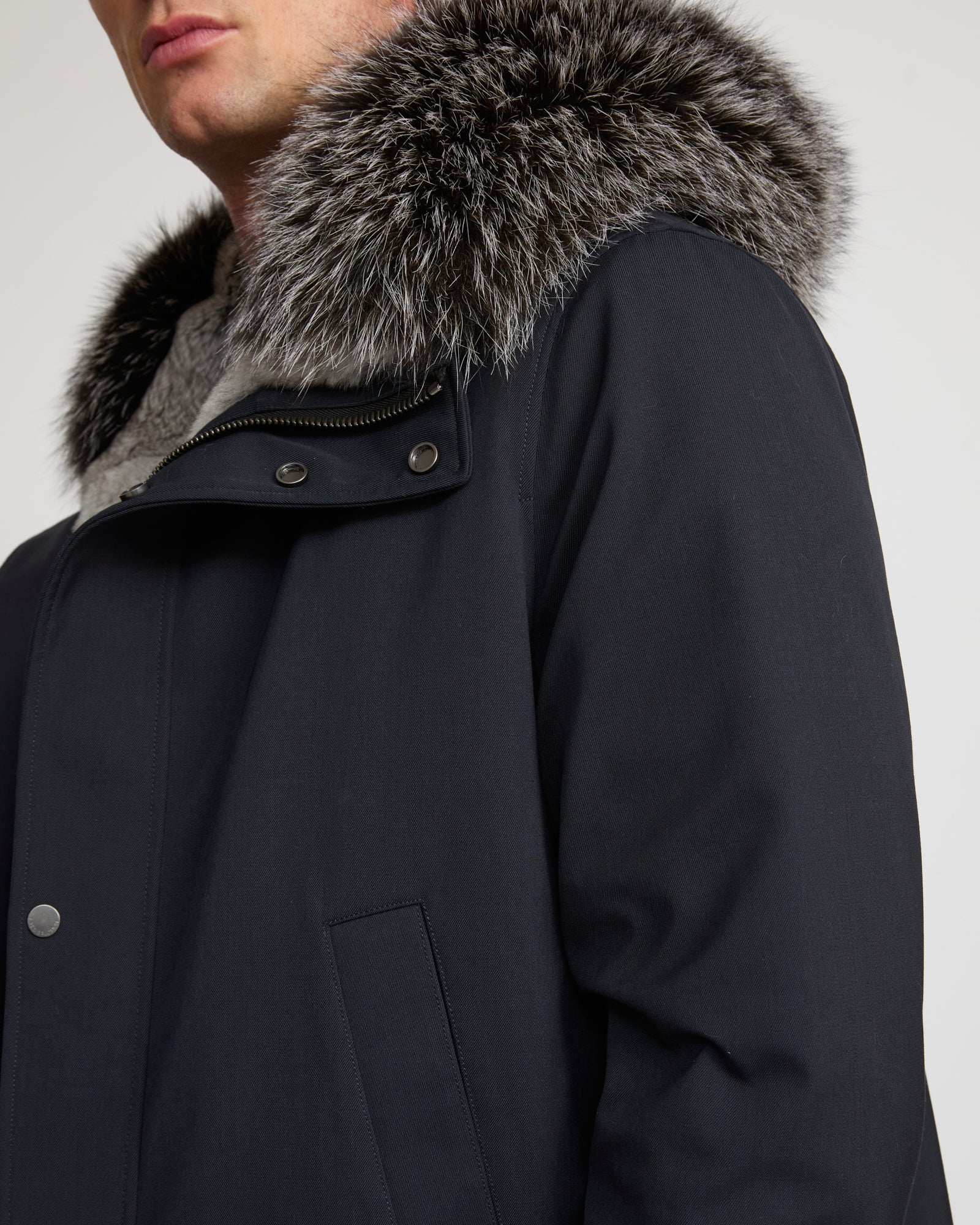 Short parka in technical wool and fox and rabbit fur - Image 5